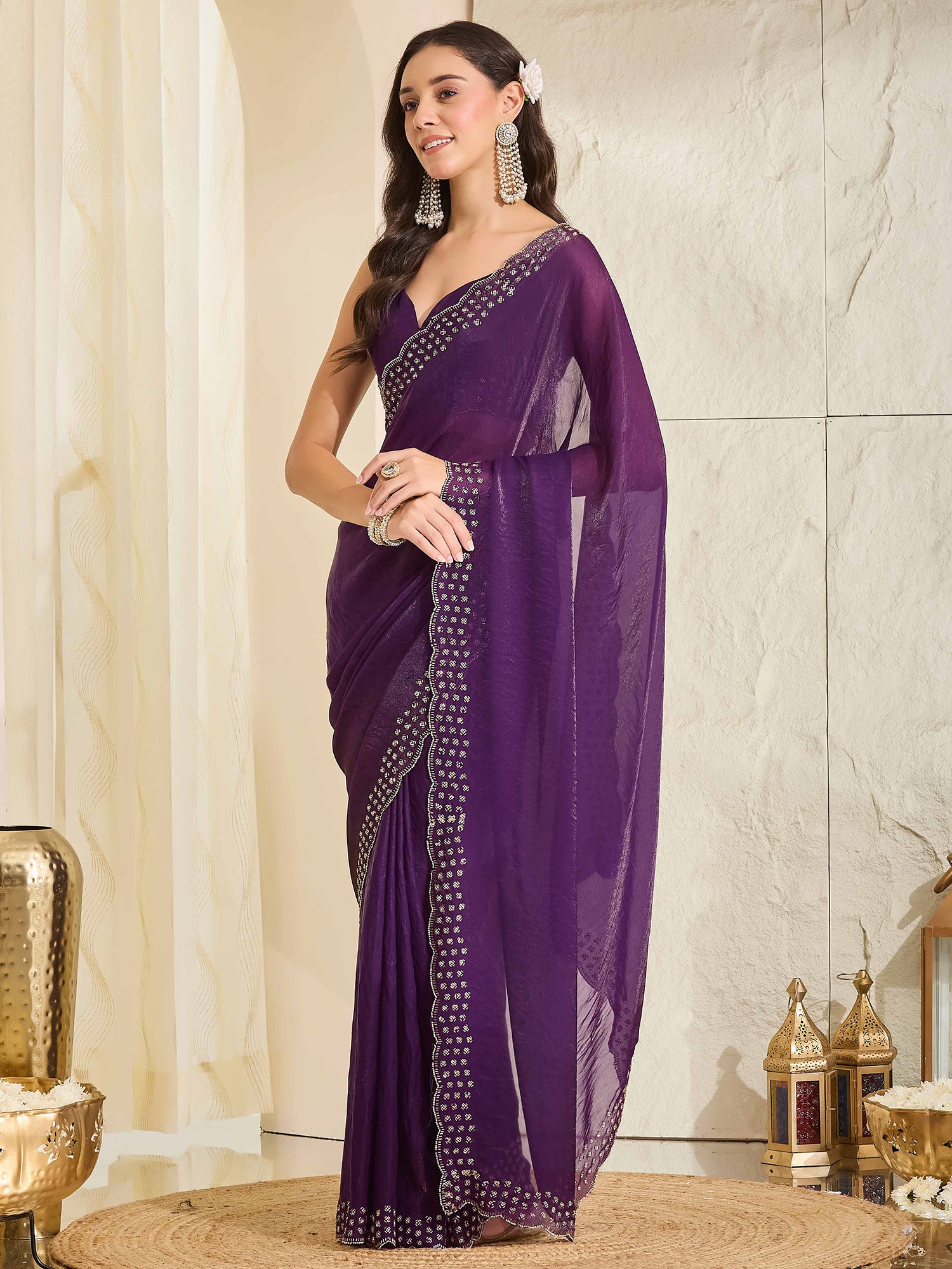 Purple Satin saree – detail view 2