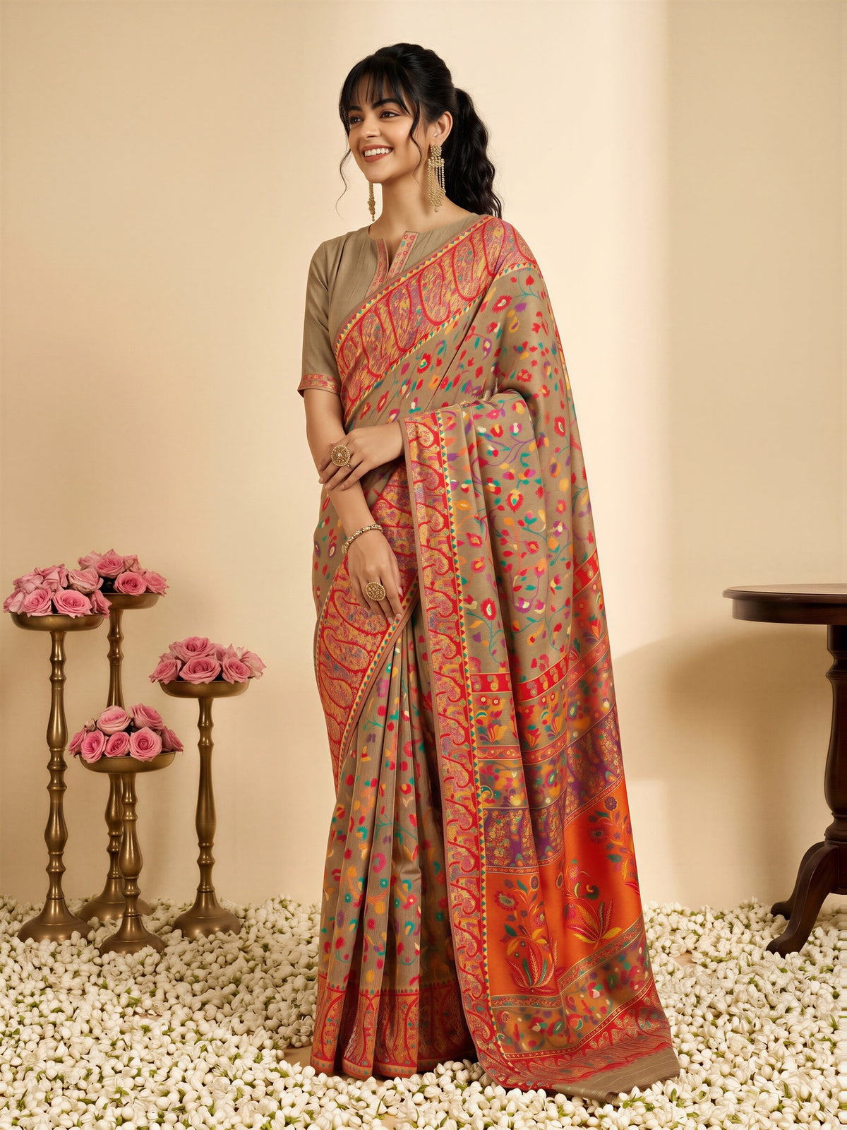 Beige Cotton Silk saree – detail view 3