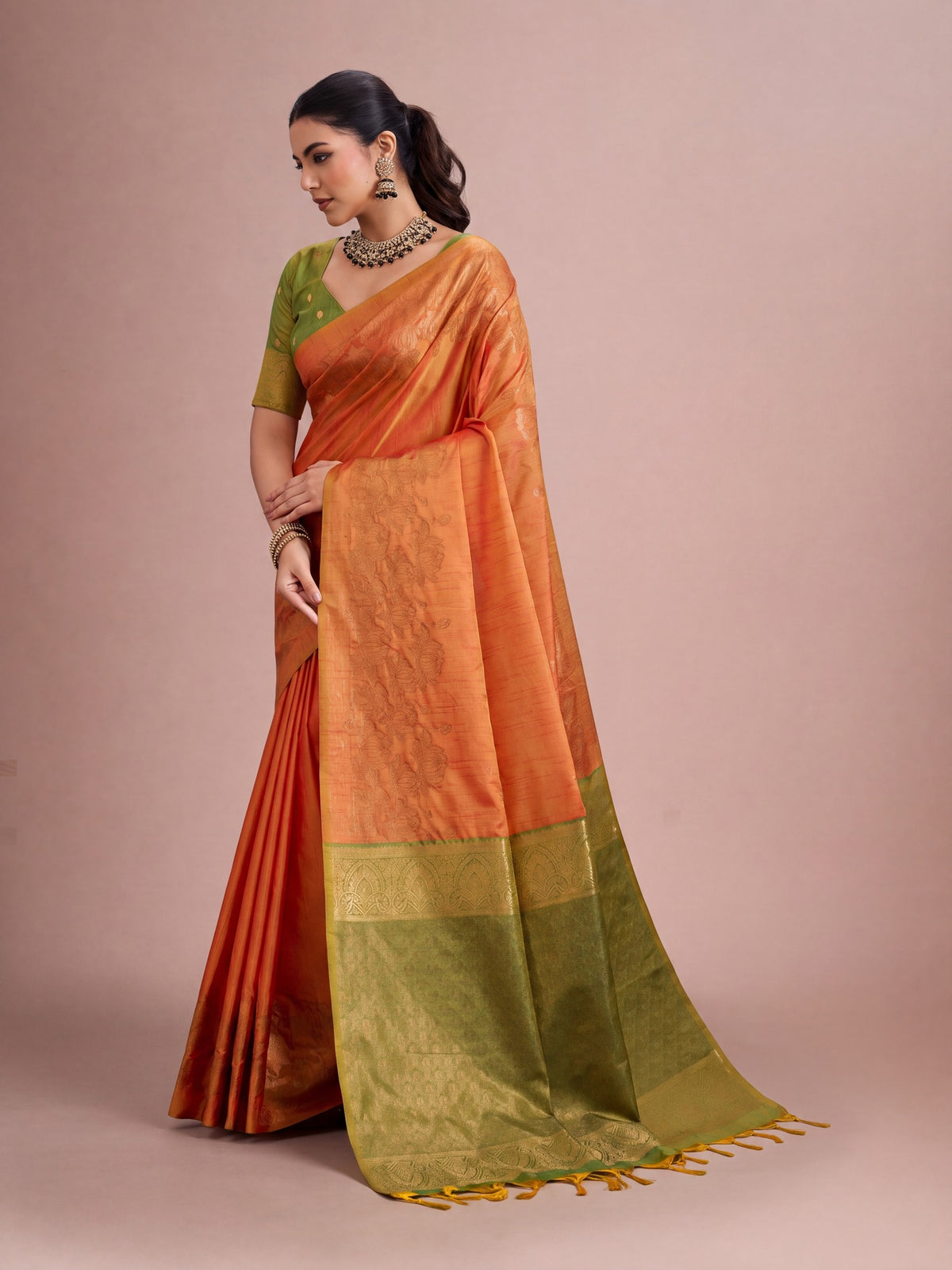 Orange Tussar Silk saree – detail view 3