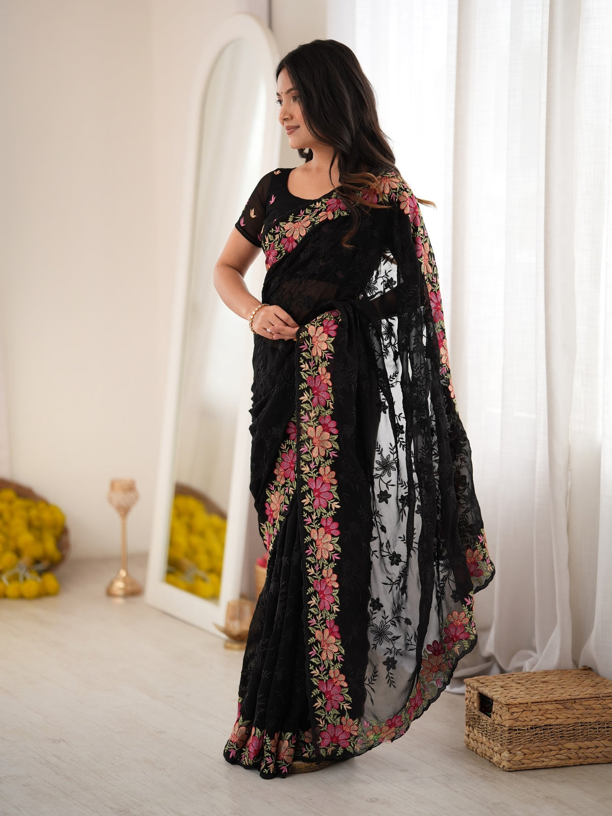 Black Georgette saree – detail view 2