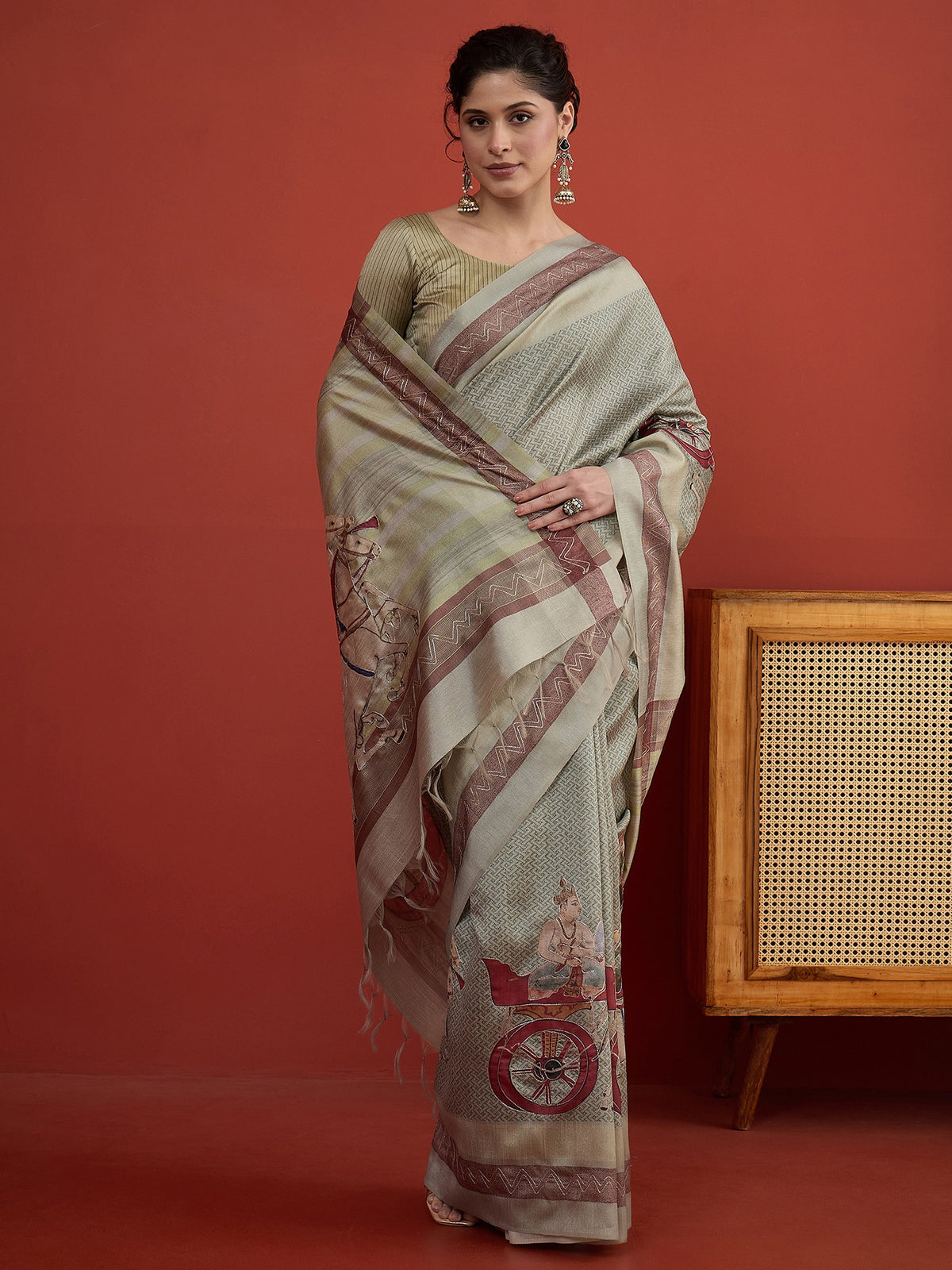 Sea Green art silk saree view 5