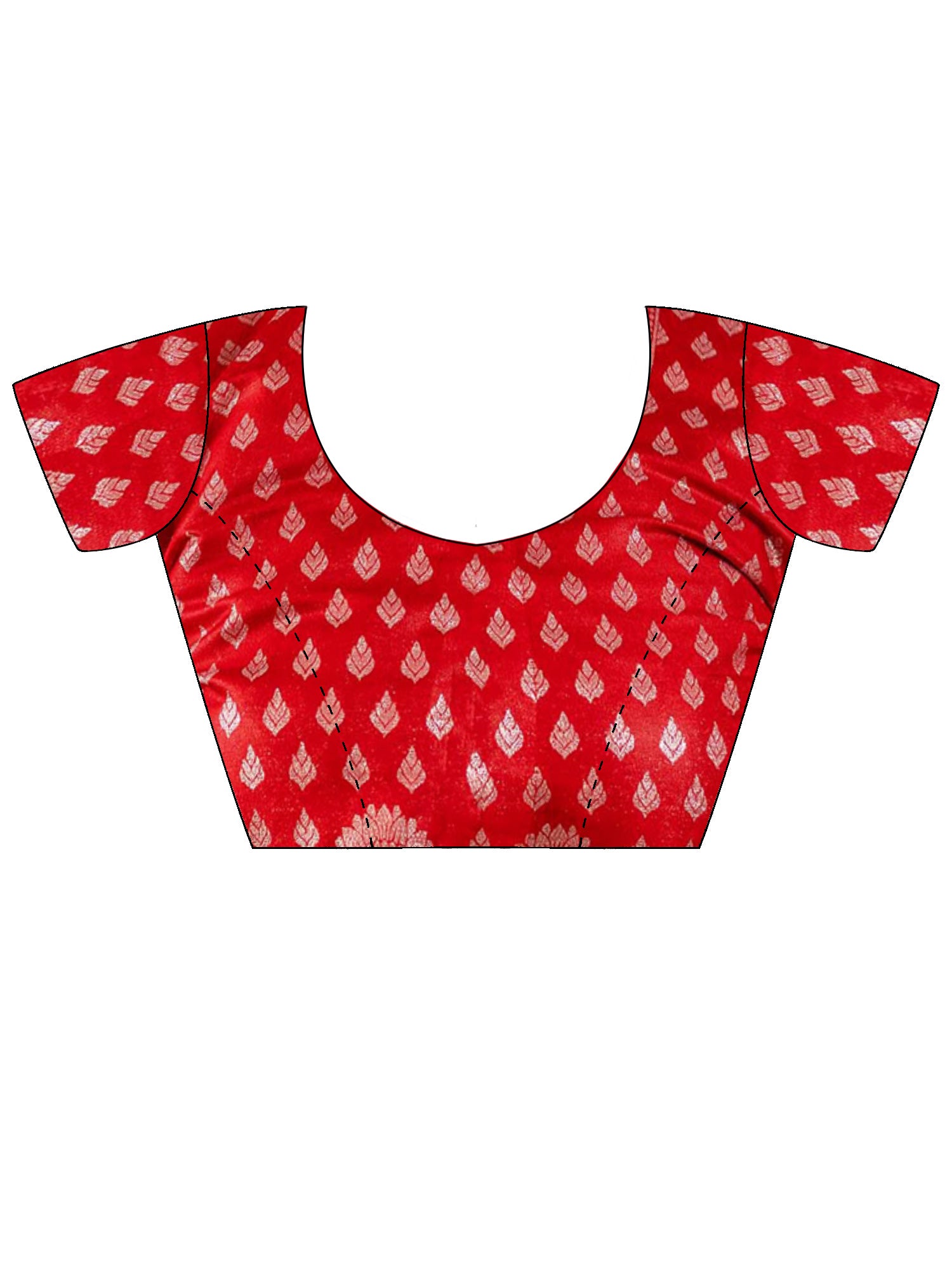 Unstitched red silk blend blouse piece with ethnic motif design