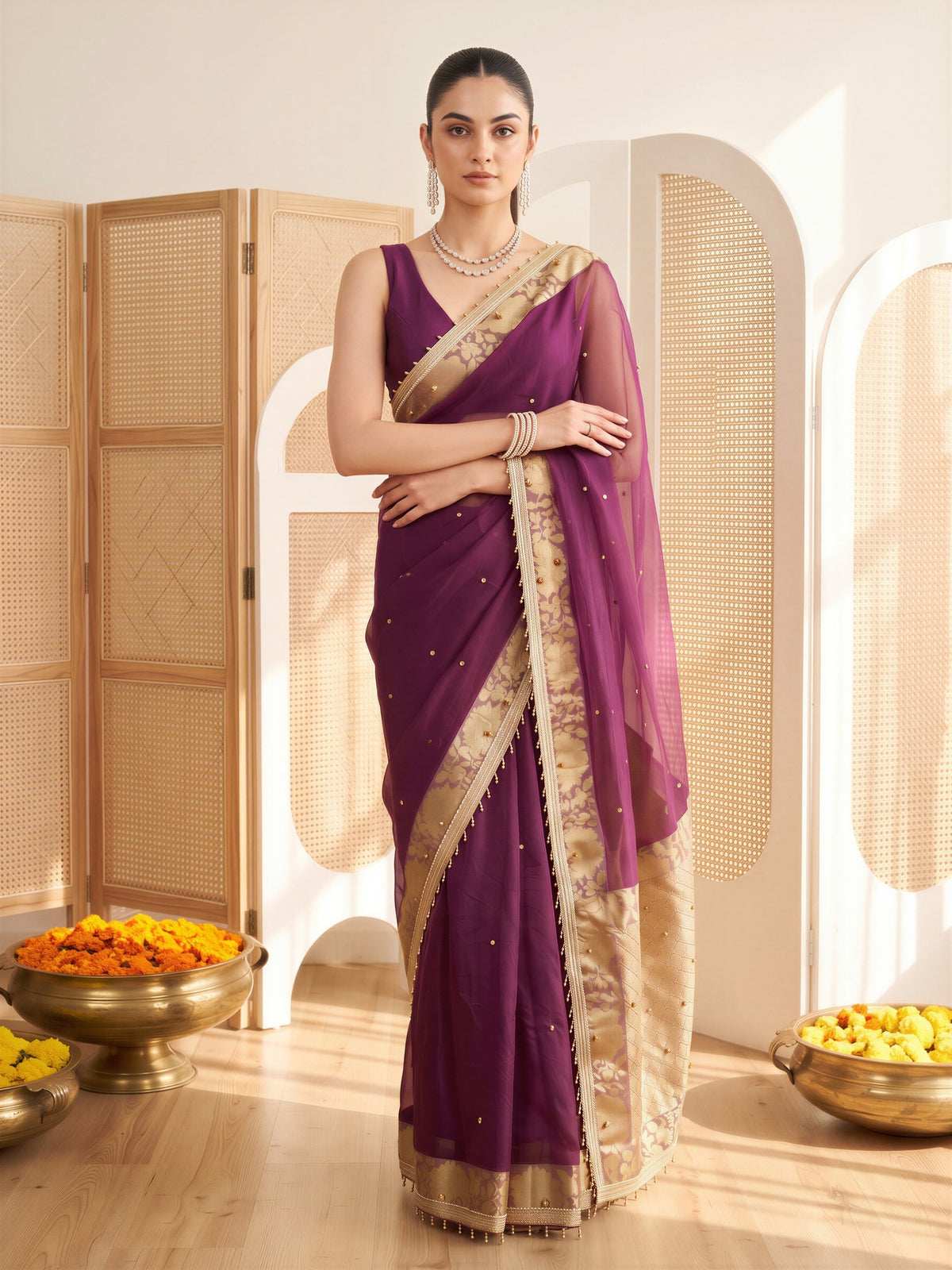 Wine Silk Blend saree – detail view 3