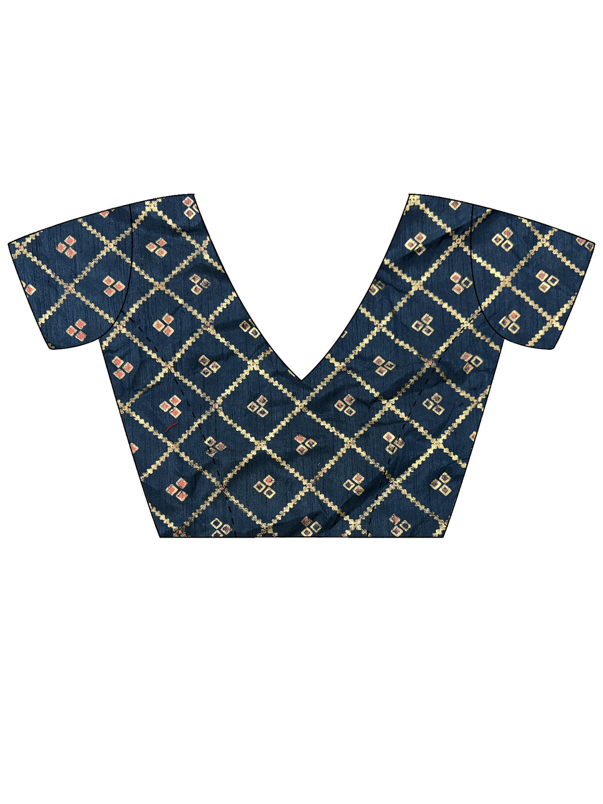 Unstitched navy blue banglori silk blouse piece with ethnic motif design