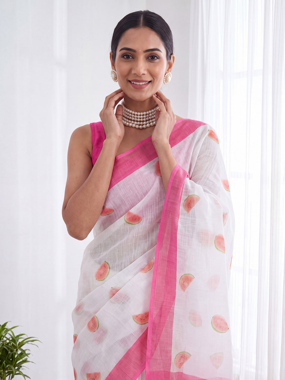 Pink Cotton Linen saree – detail view 4