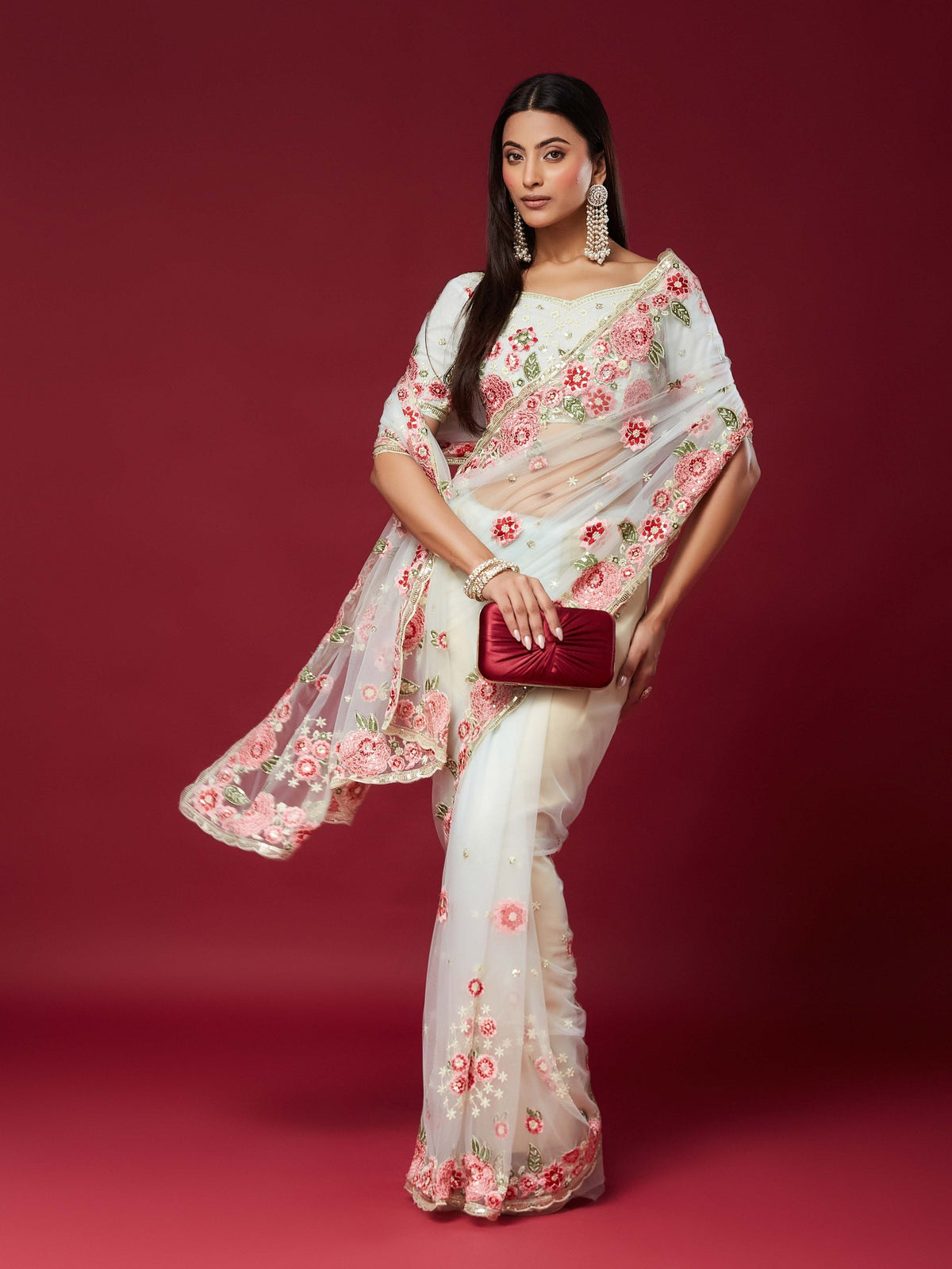 White Net saree – detail view 3