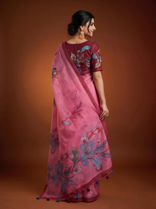 Pink Linen Blend saree – detail view 1