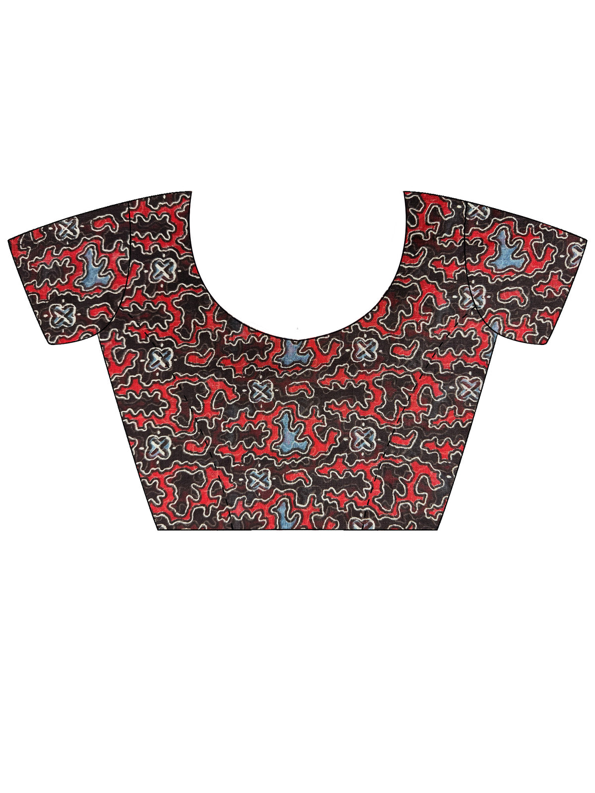 Unstitched black linen blouse piece with abstract design