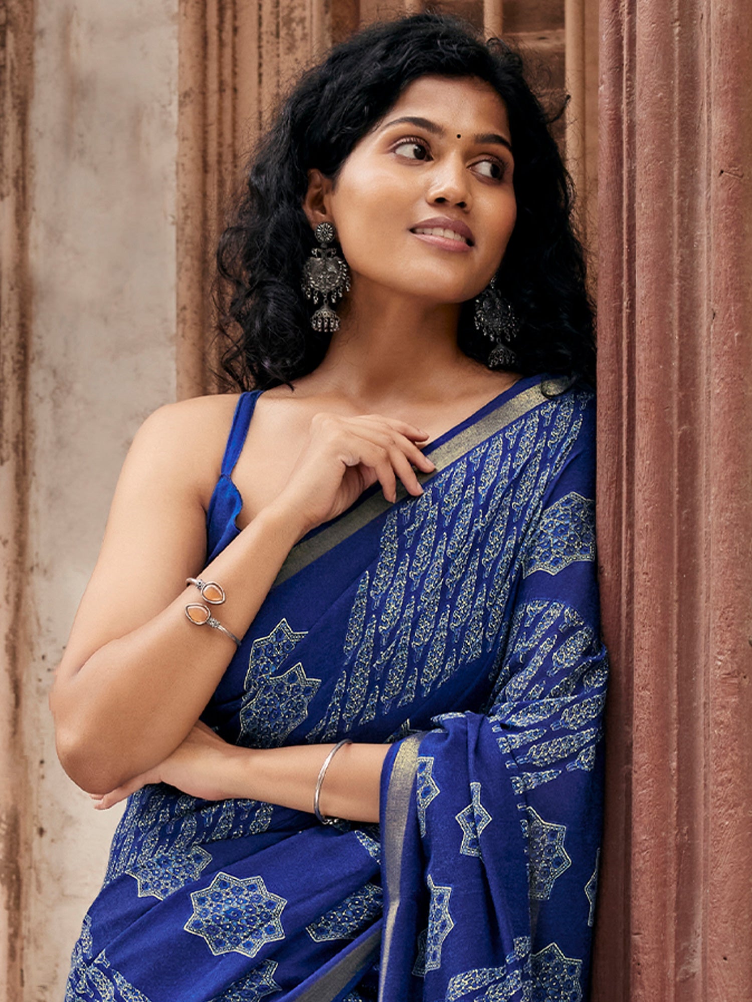 Indigo Mal Cotton saree – detail view 3
