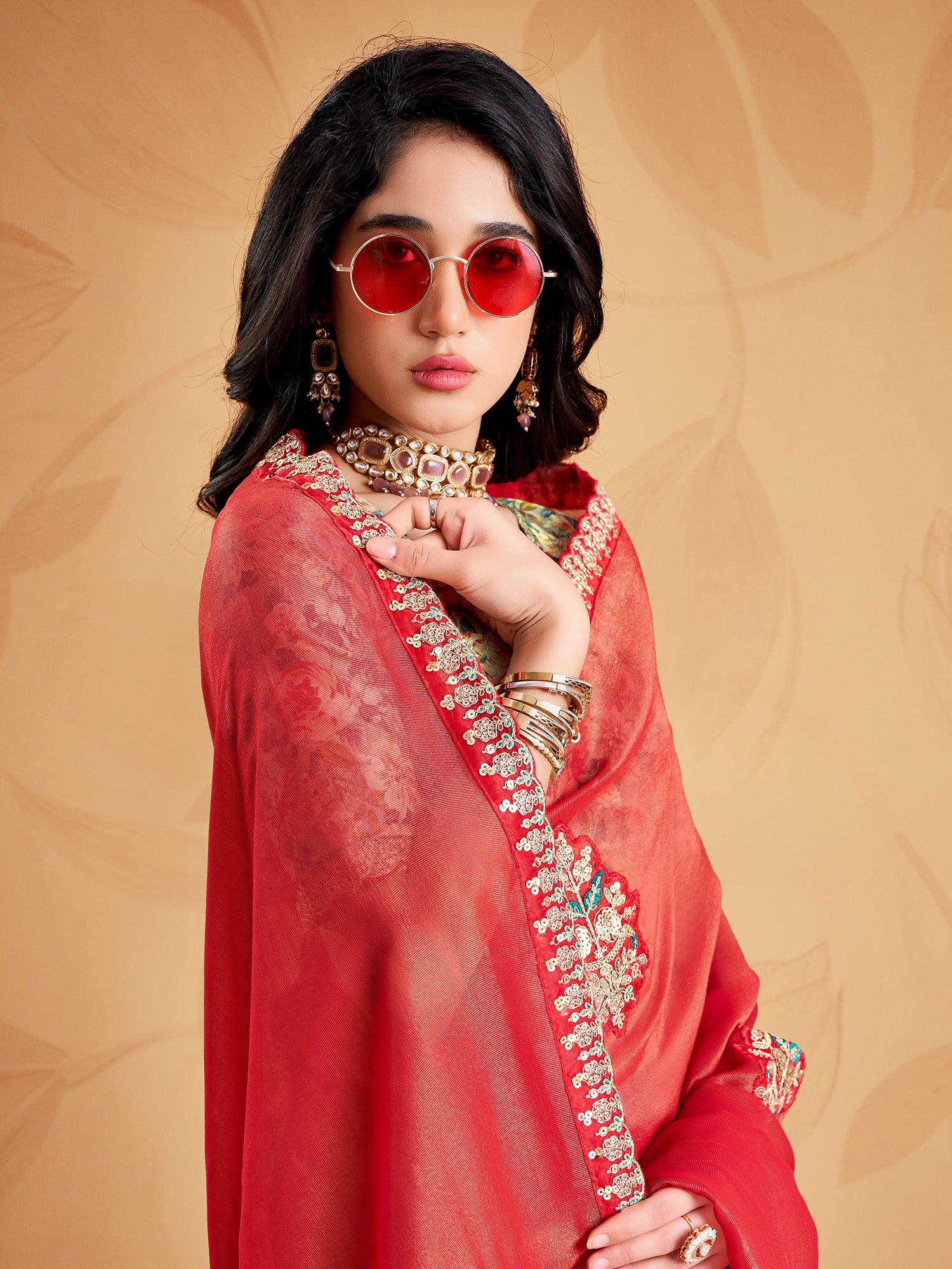 Rust Tissue saree – detail view 2