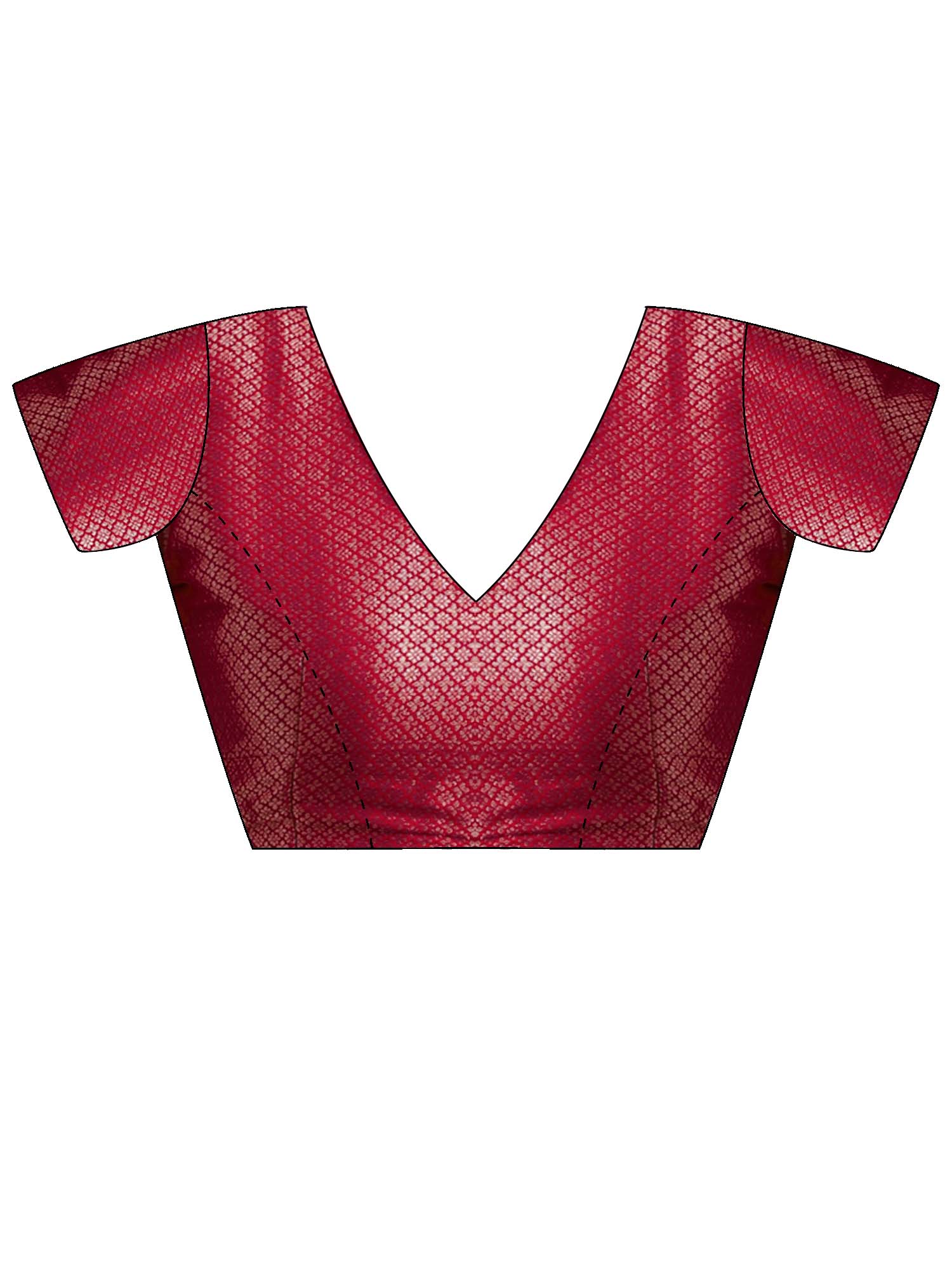 Unstitched maroon brocade blouse piece with ethnic motif design