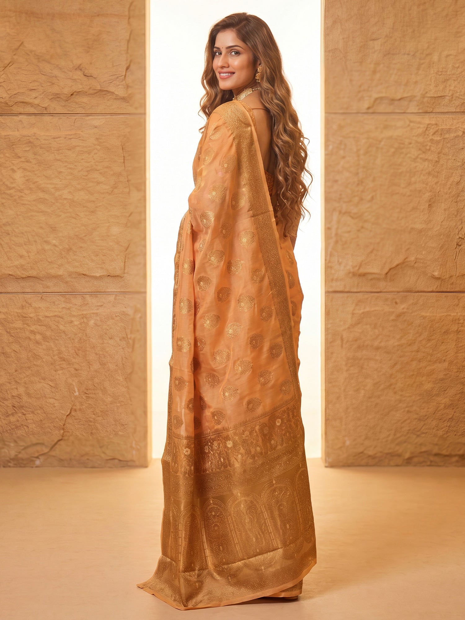Orange Silk Blend saree – detail view 1