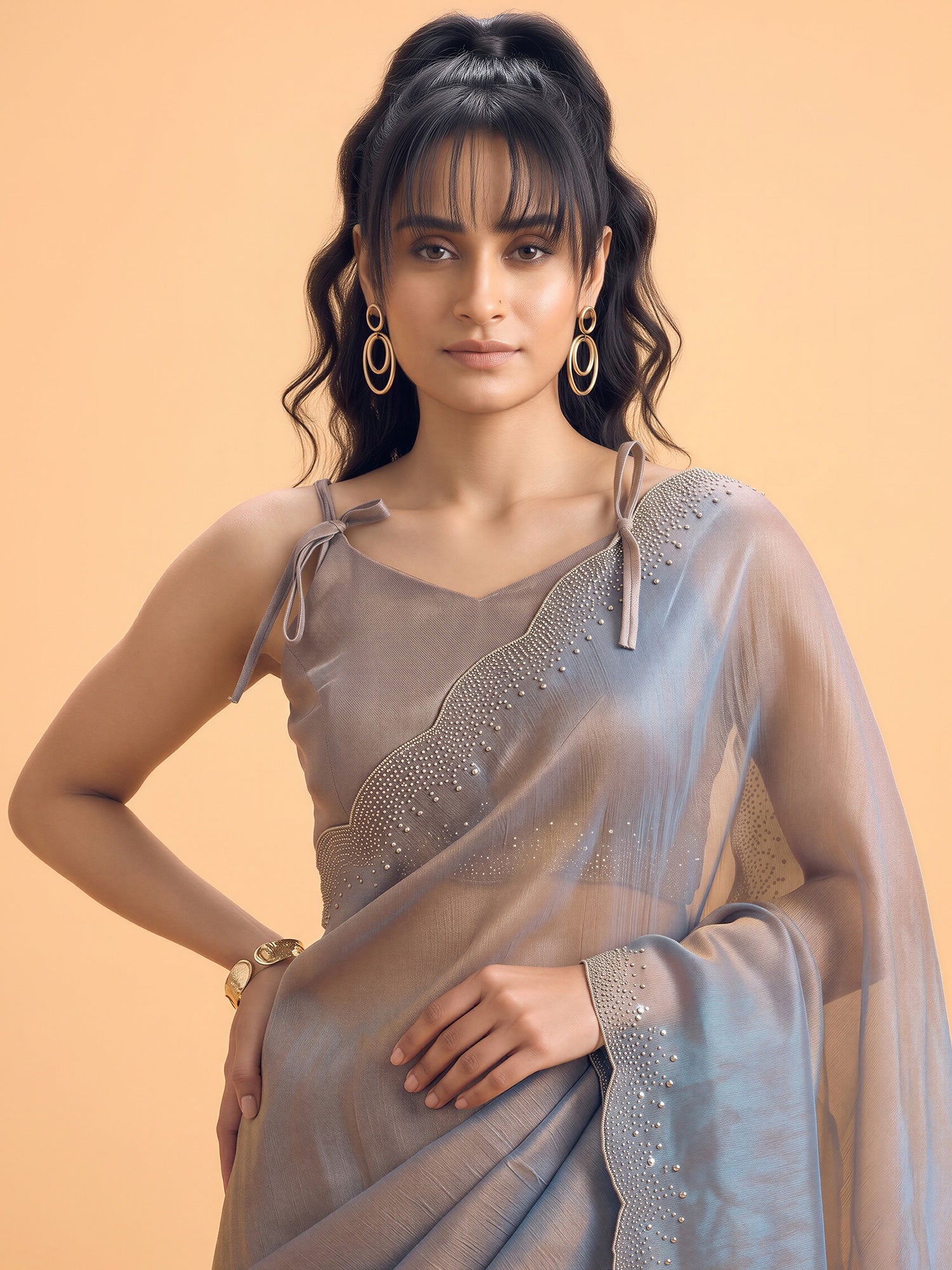 Metallic Satin Silk saree – detail view 4