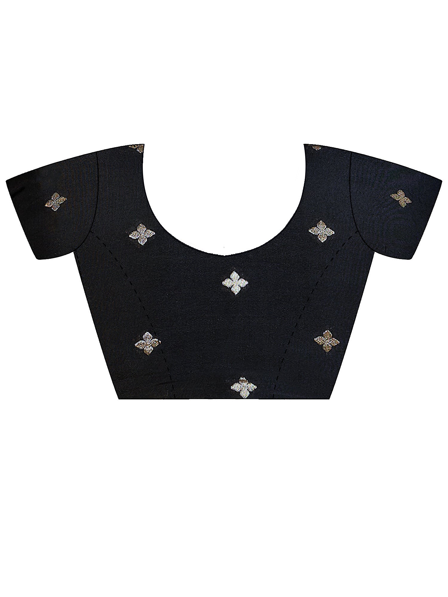Unstitched navy blue viscose silk blouse piece with floral design
