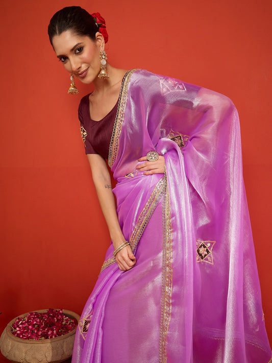 Lavender Paper Silk saree – detail view 1