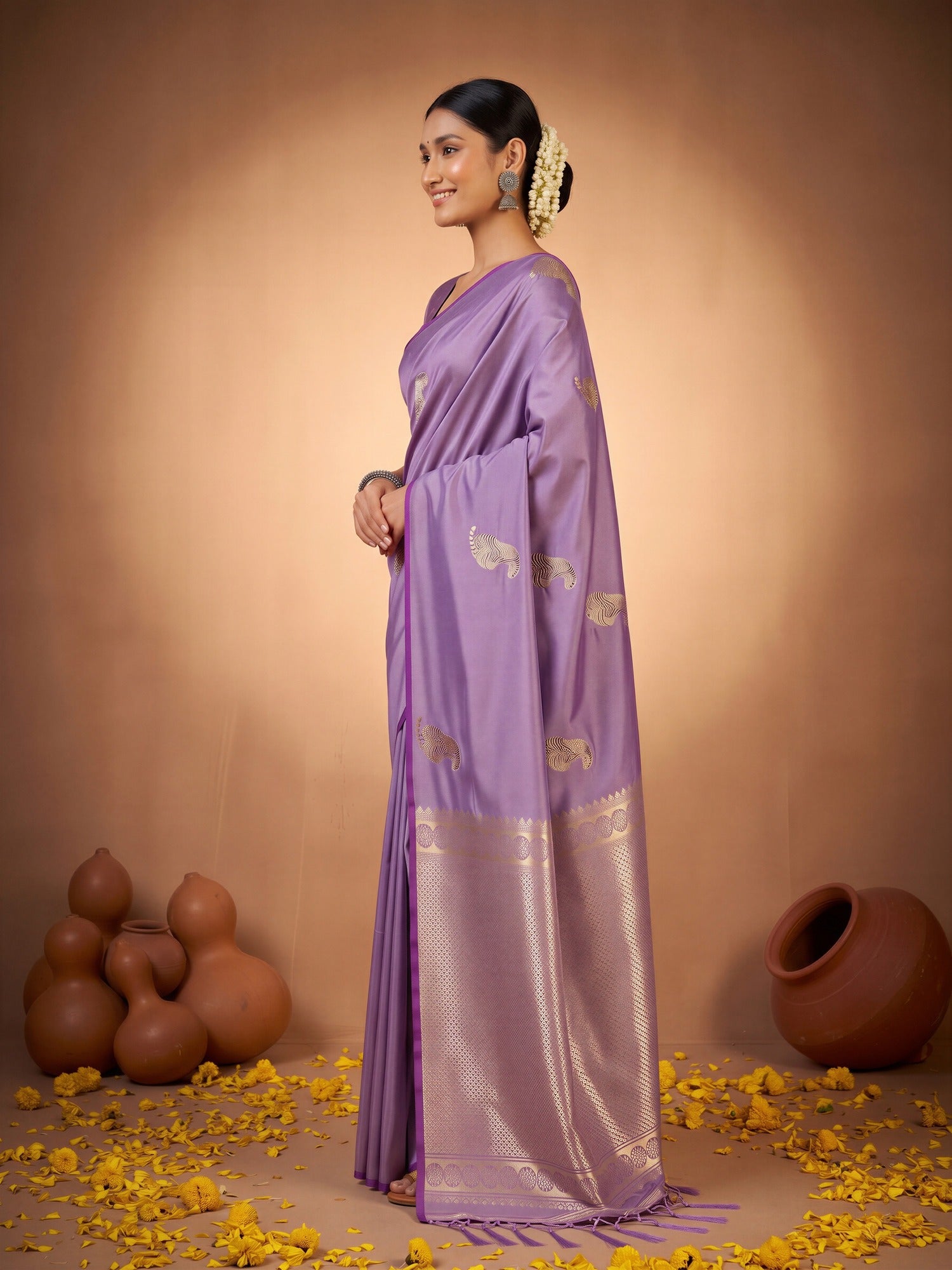 Lavender Satin Silk saree – detail view 2