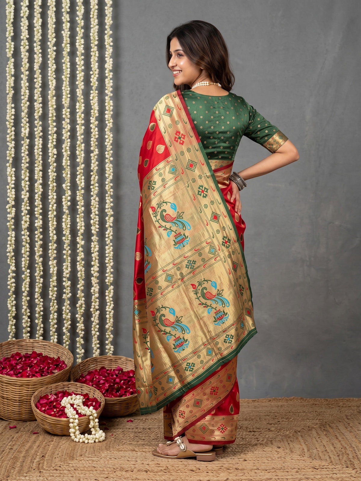 Red Silk Blend saree – detail view 2