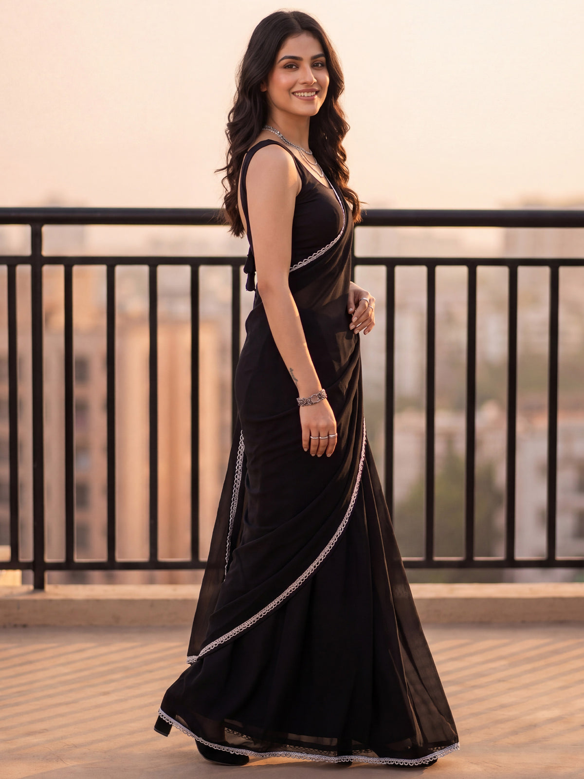 Black Georgette saree – detail view 2