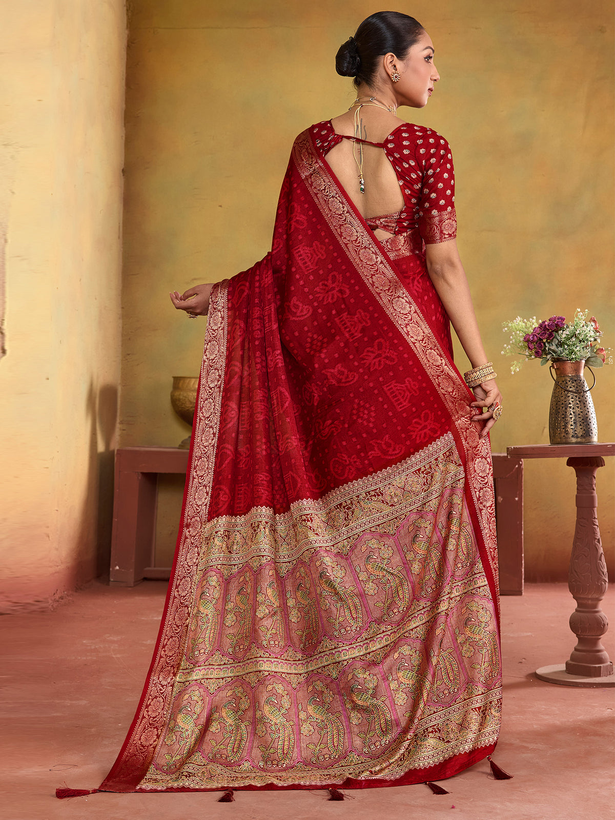 Maroon tussar silk saree view 2