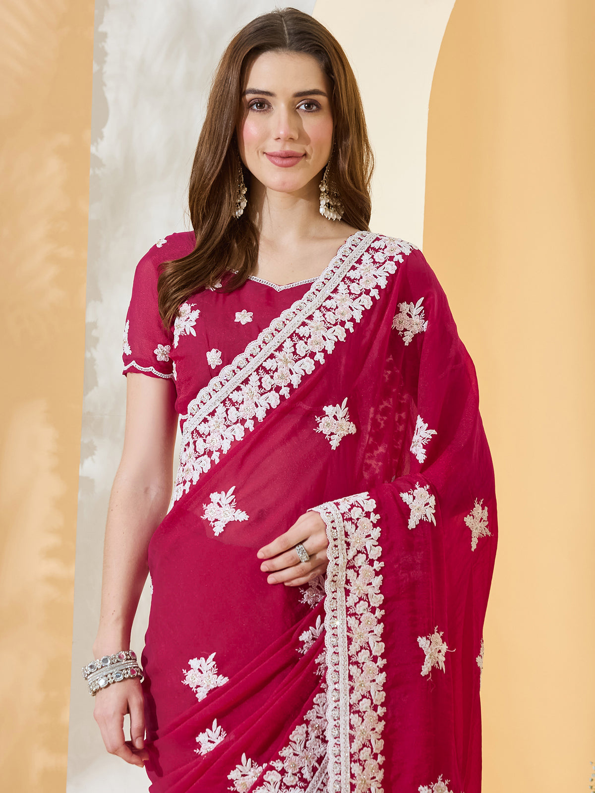 Pink Georgette saree – detail view 4