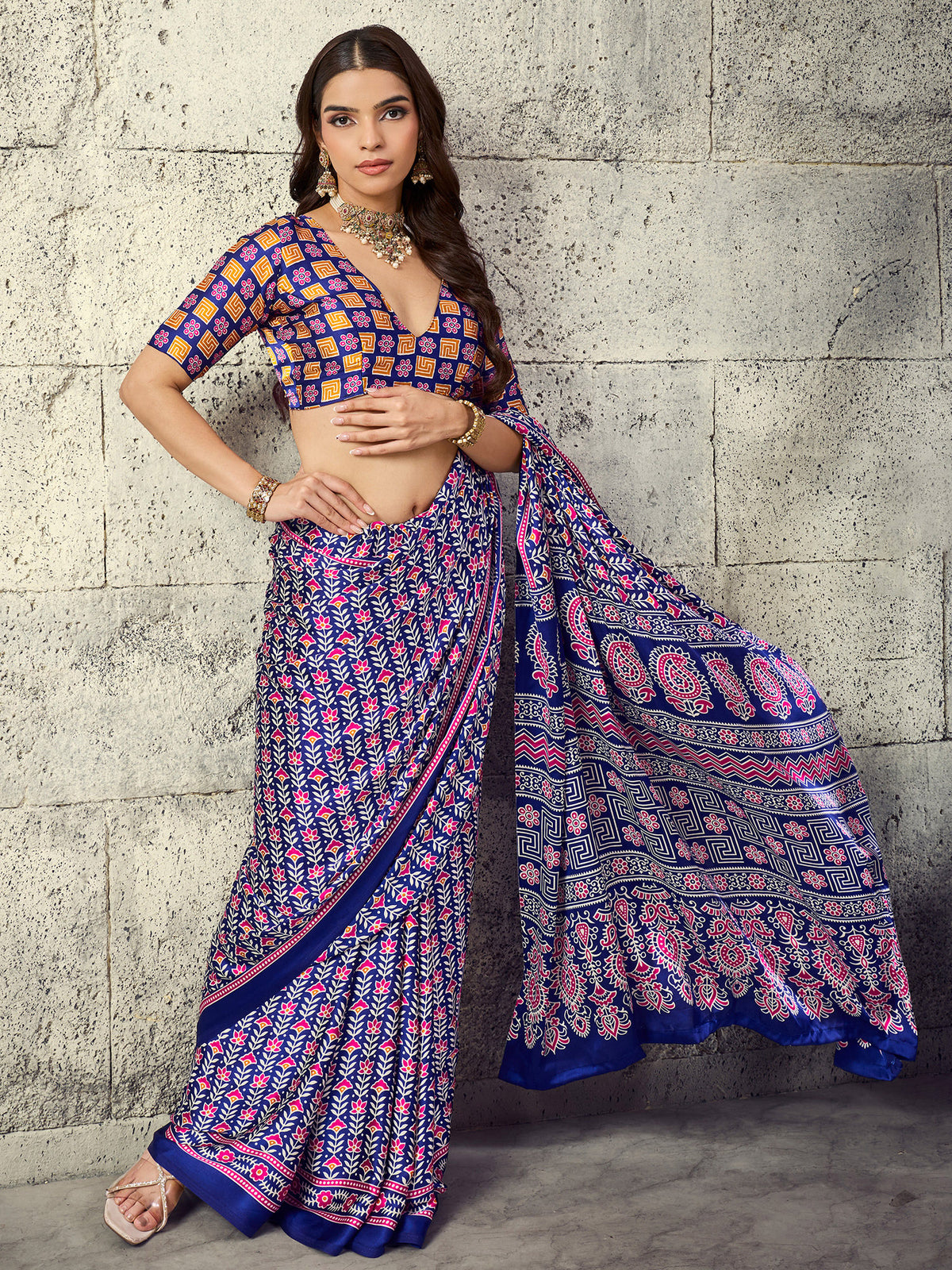 Navy Blue Satin saree – detail view 2
