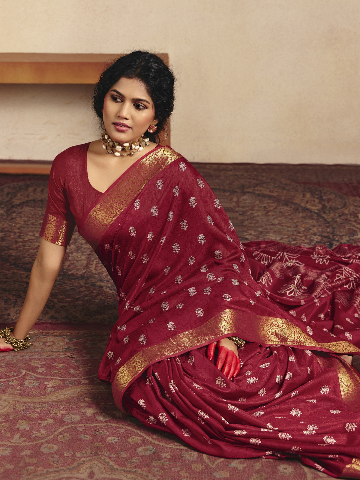 Red Tussar Silk saree – detail view 3