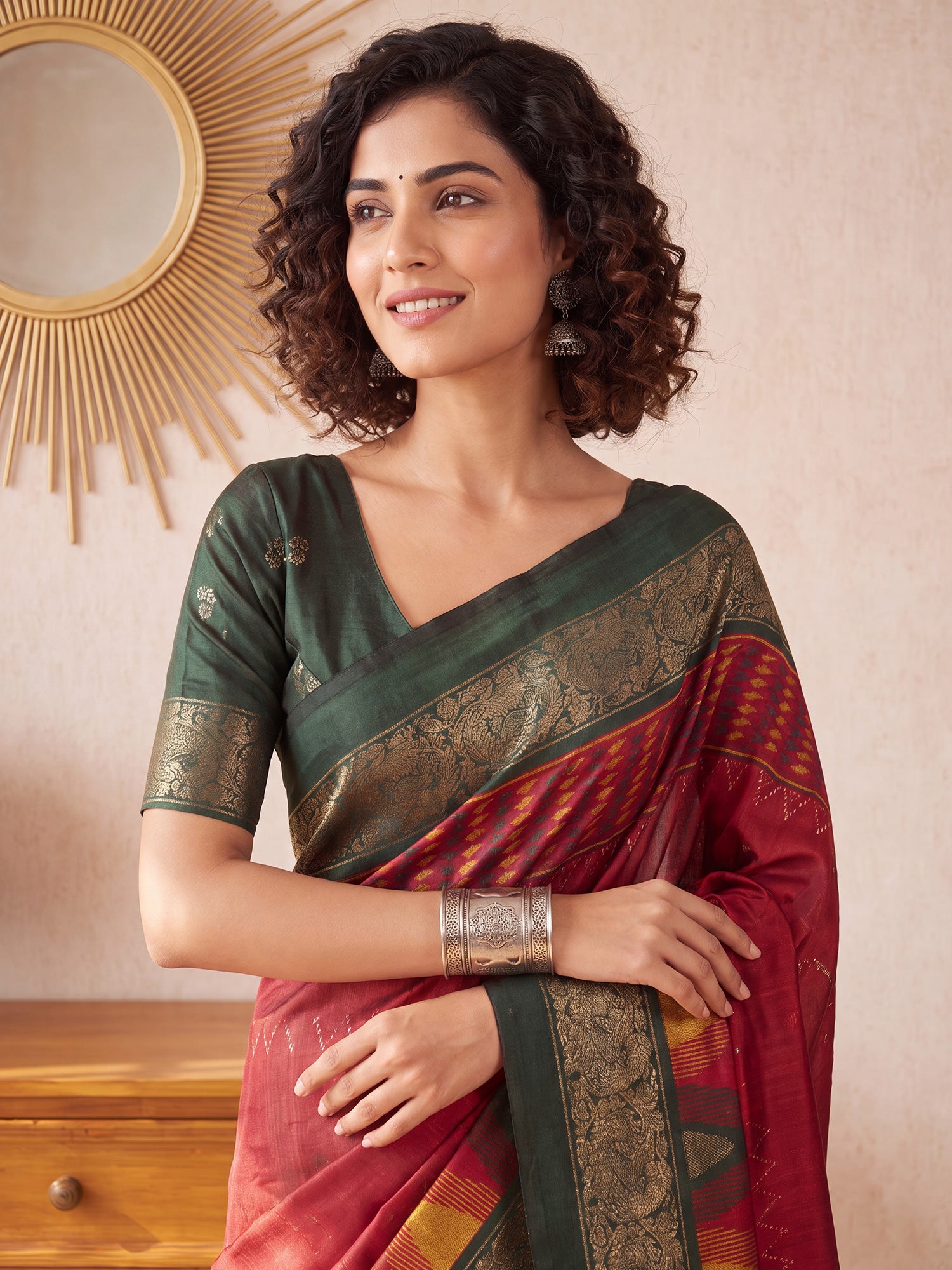 Red Tussar Silk saree – detail view 3
