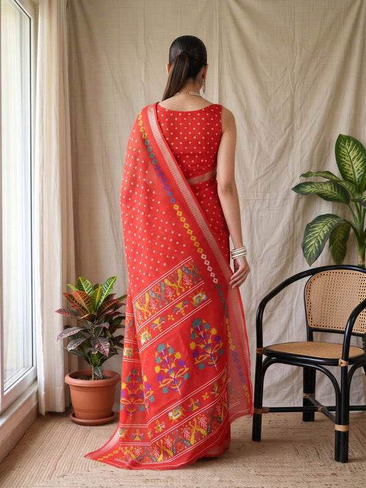 Red Georgette saree – detail view 1