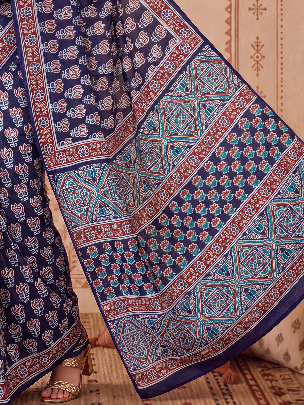 Navy Blue Bhagalpuri Silk saree – detail view 5