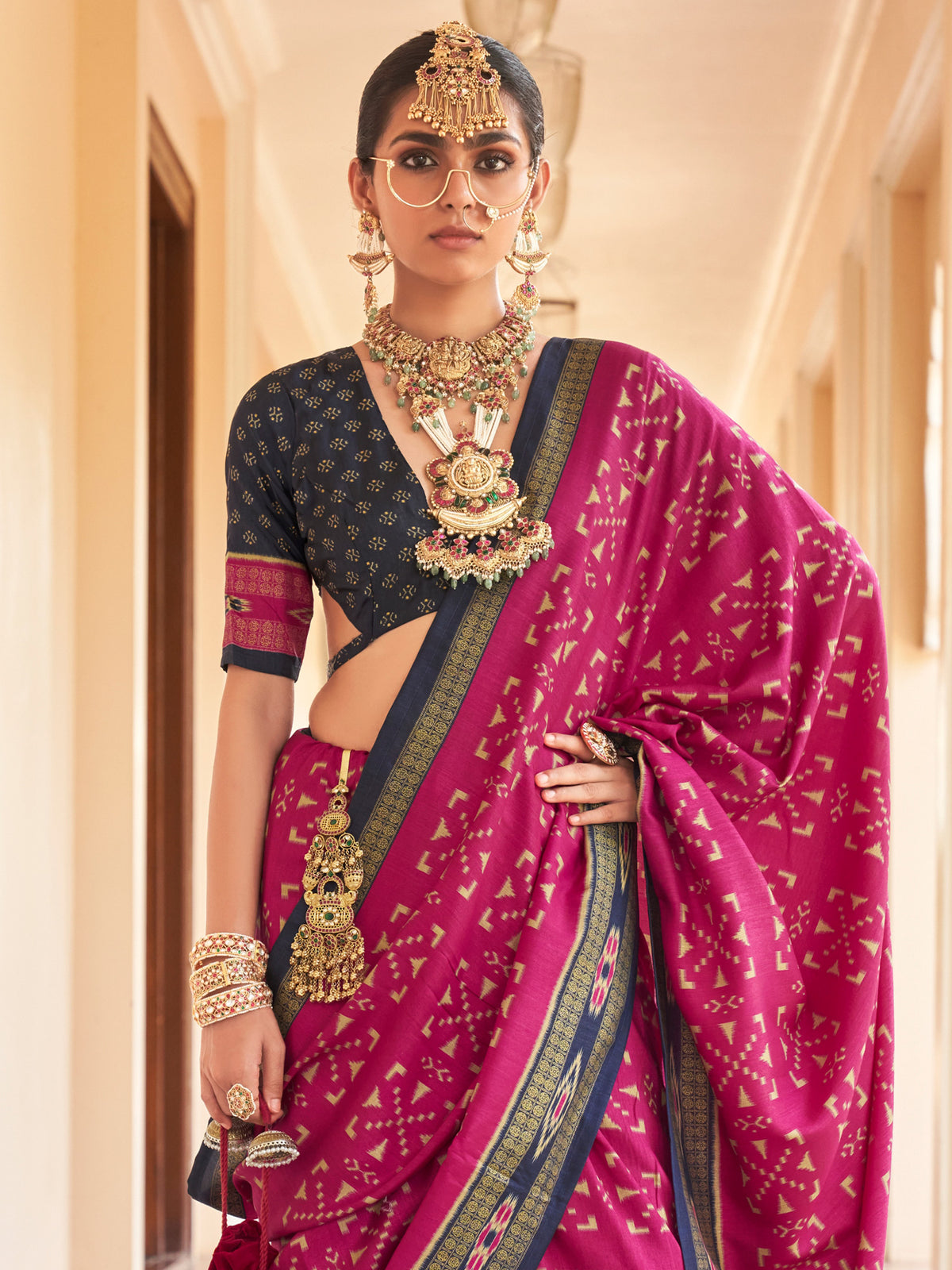 Pink silk blend saree view 2