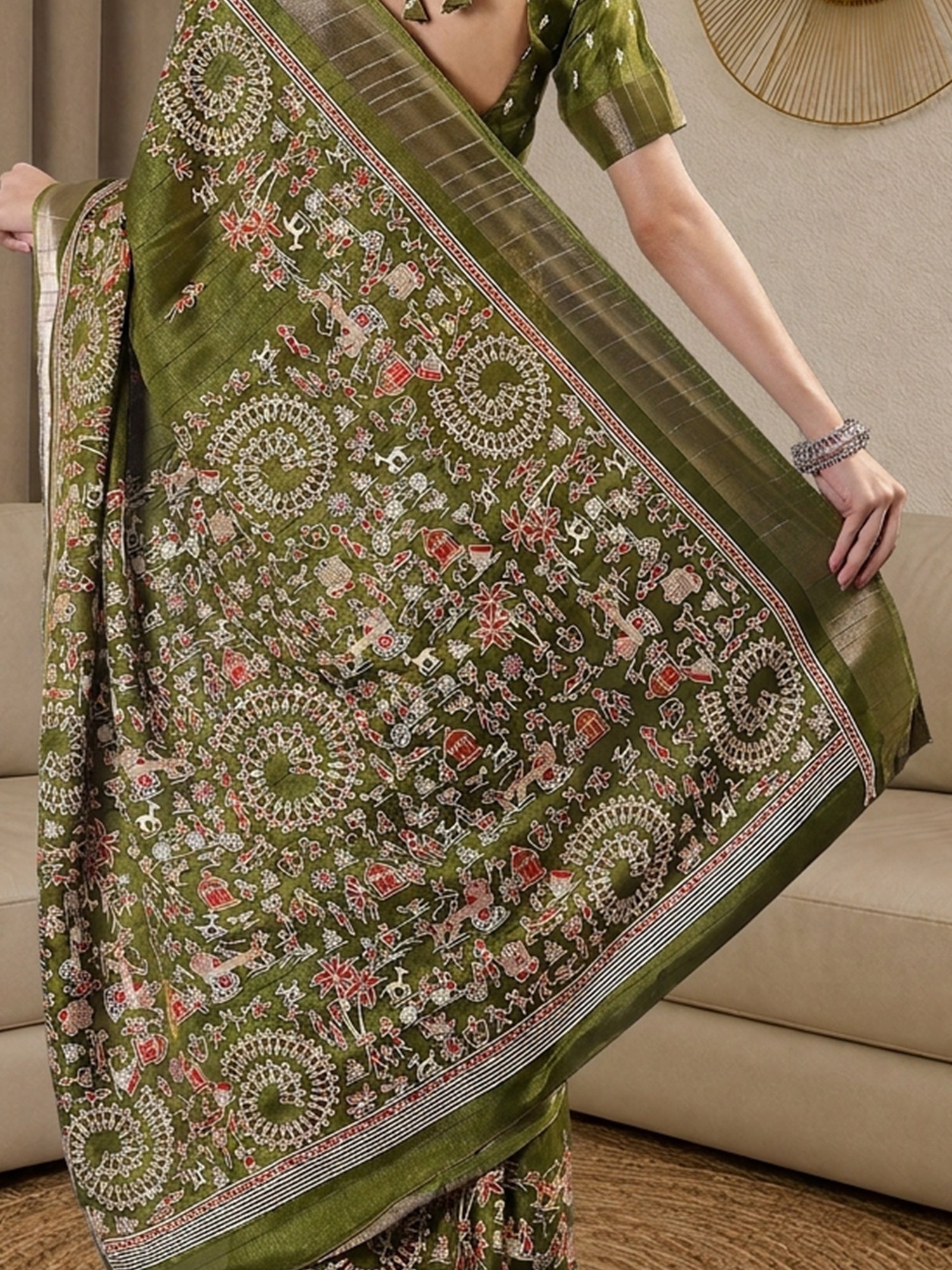 Olive Silk Blend saree – detail view 5