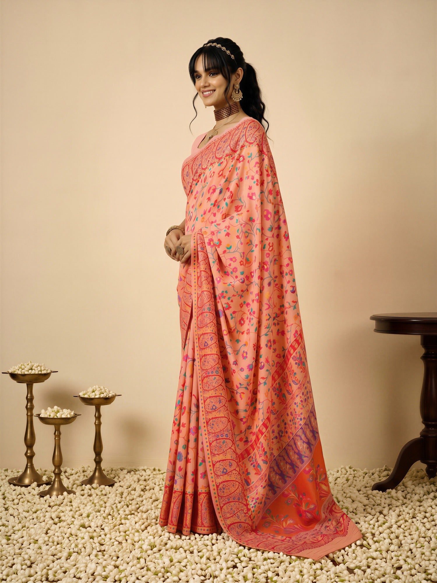 Peach Cotton Silk saree – detail view 1