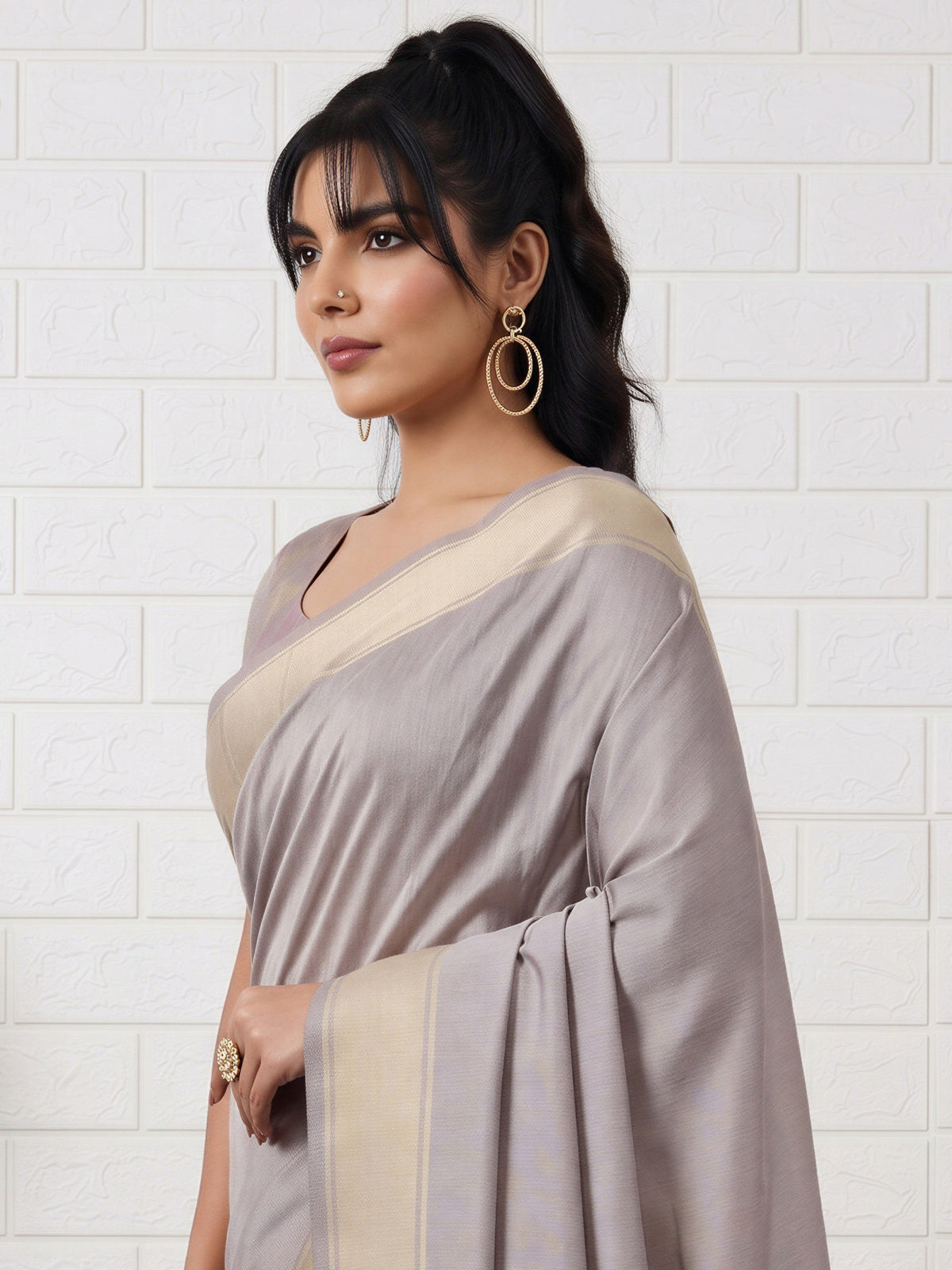 Grey Bhagalpuri Silk saree – detail view 4