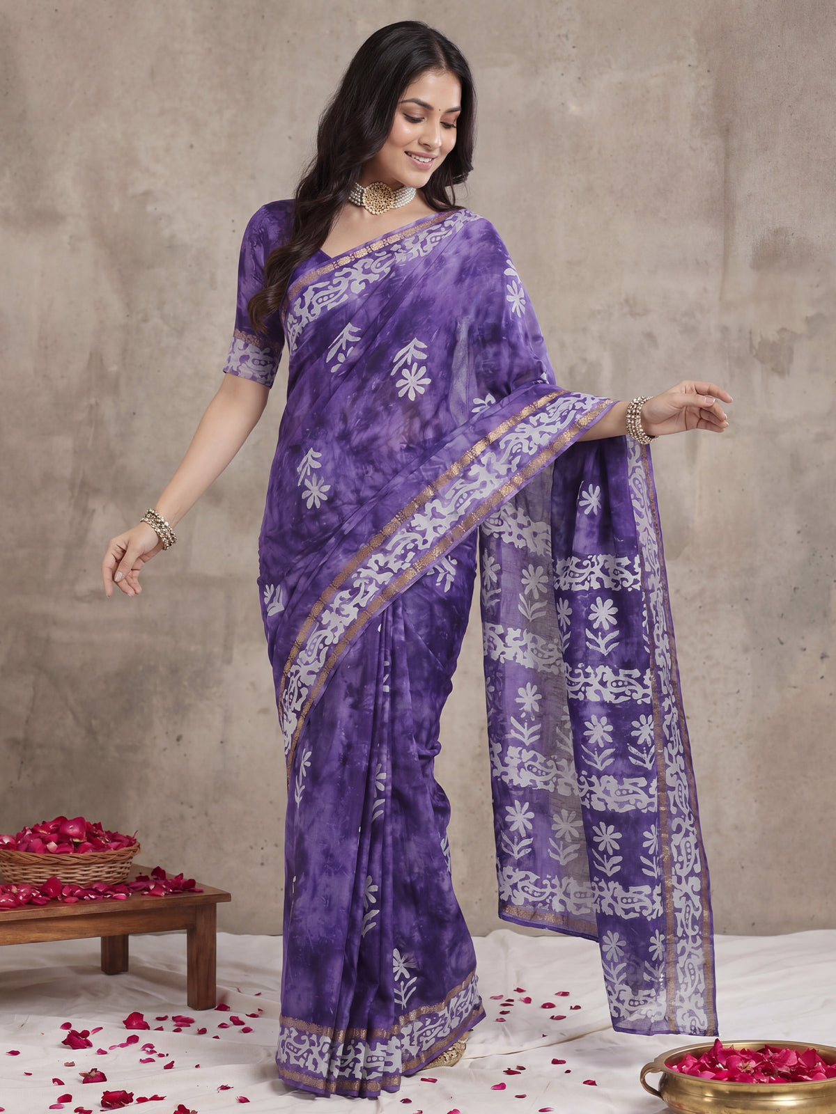 Purple Cotton saree – detail view 3
