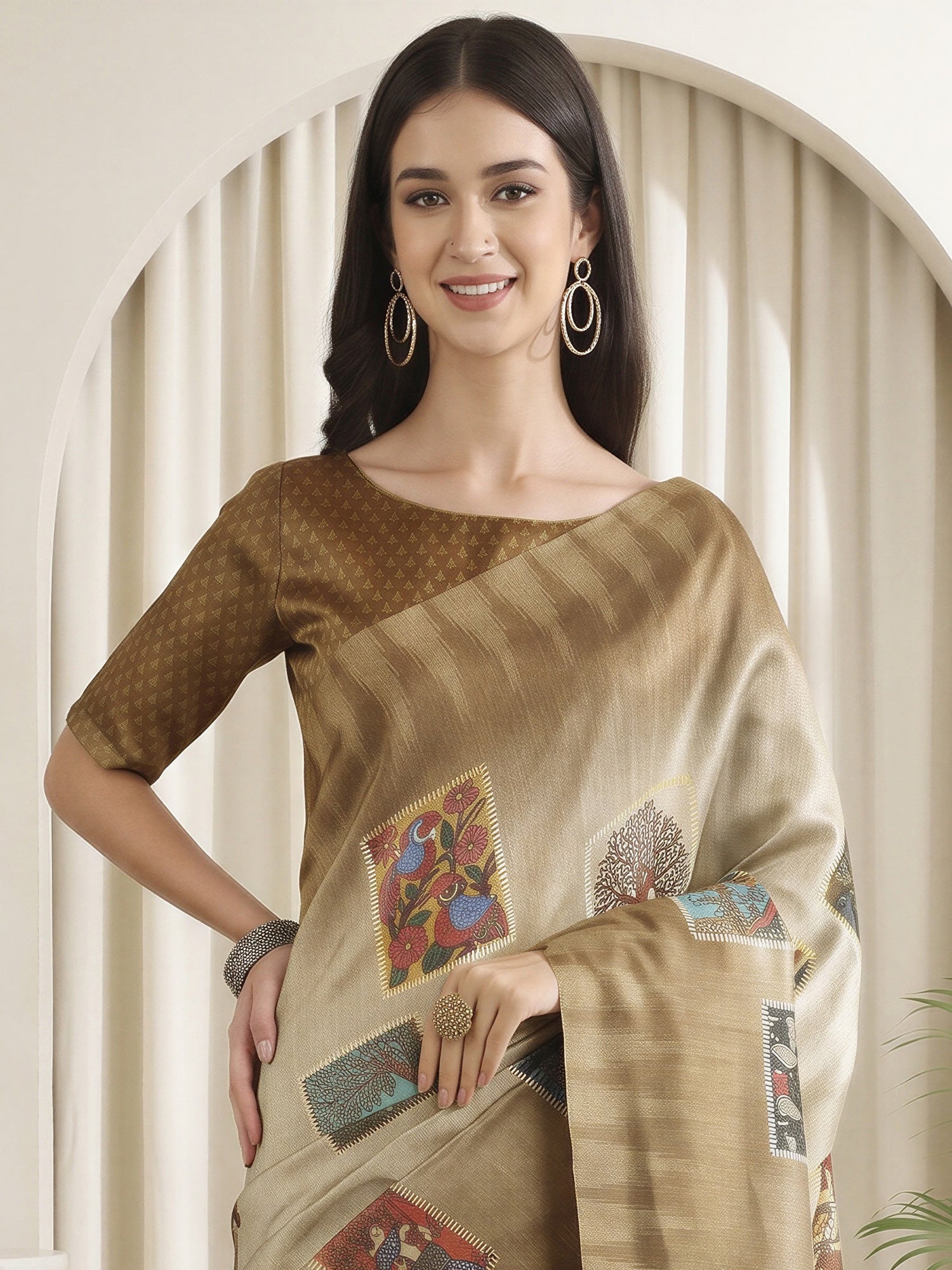 Olive Cotton Silk saree – detail view 4