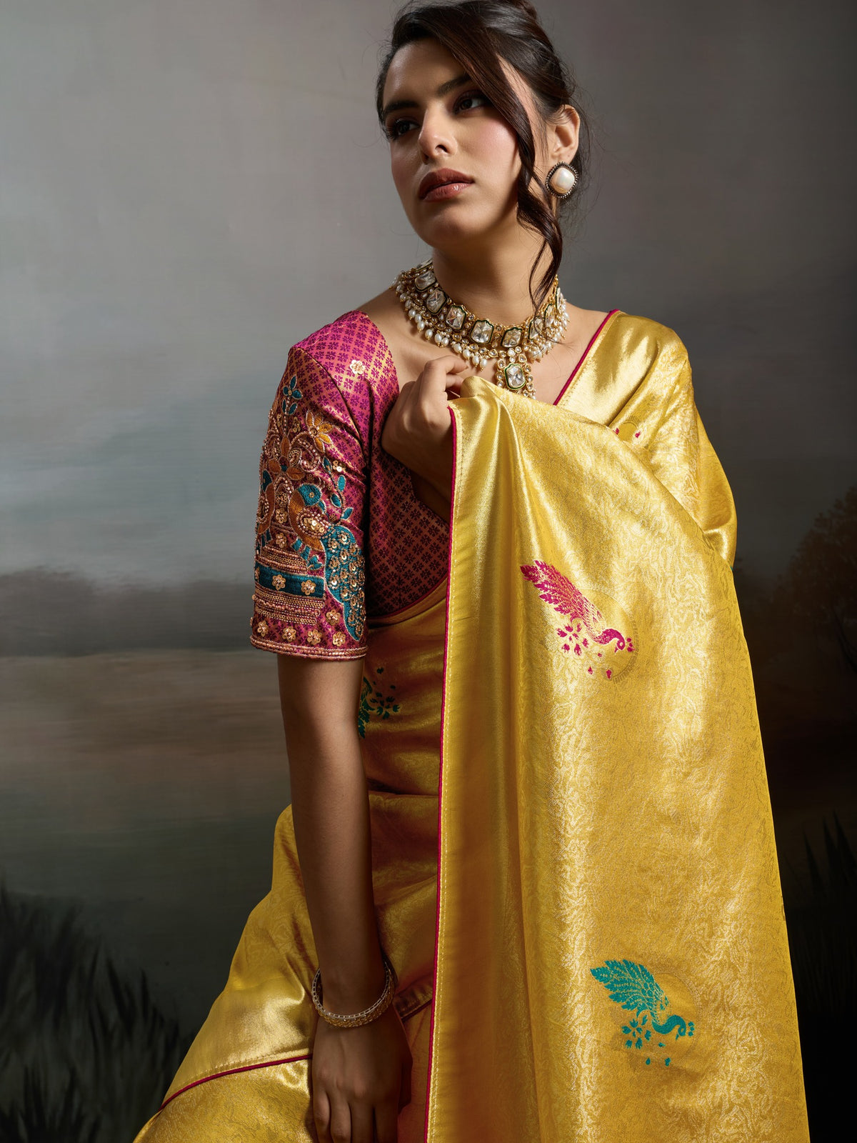 Yellow Banarasi Silk saree – detail view 4