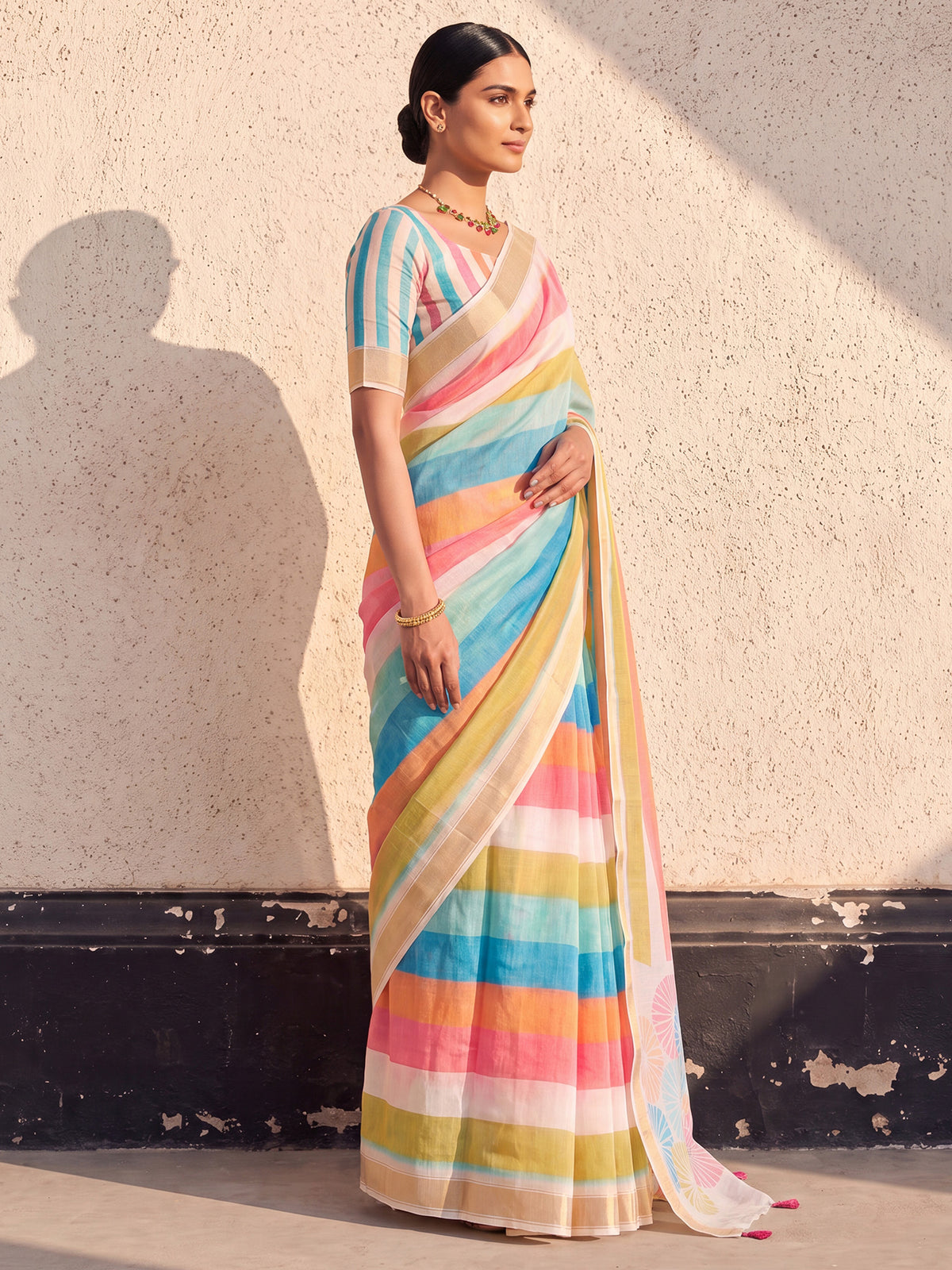Multicolored Linen saree – detail view 2