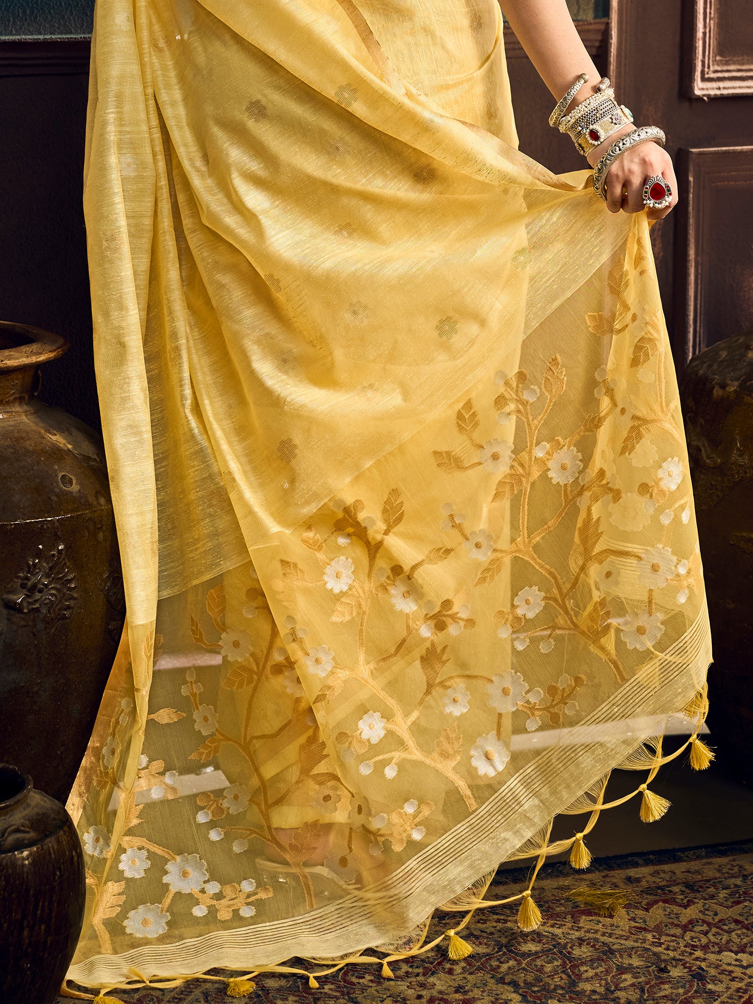 Yellow Muga Cotton saree – detail view 5