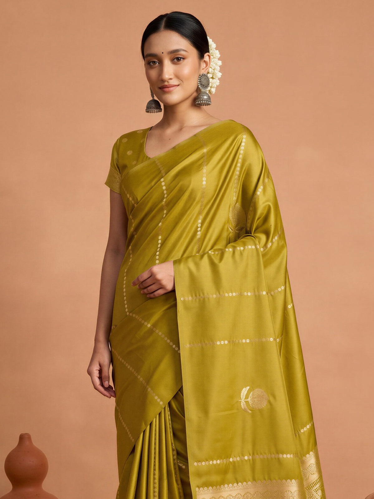 Mustard Satin Silk saree – detail view 3