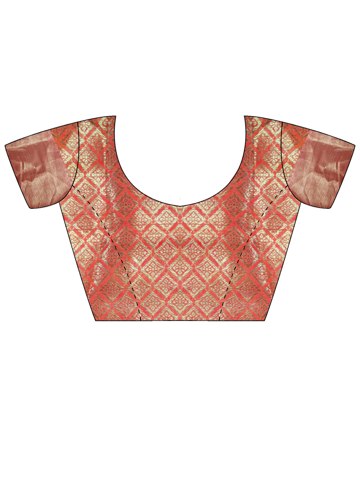 Unstitched orange silk blend blouse piece with woven design design