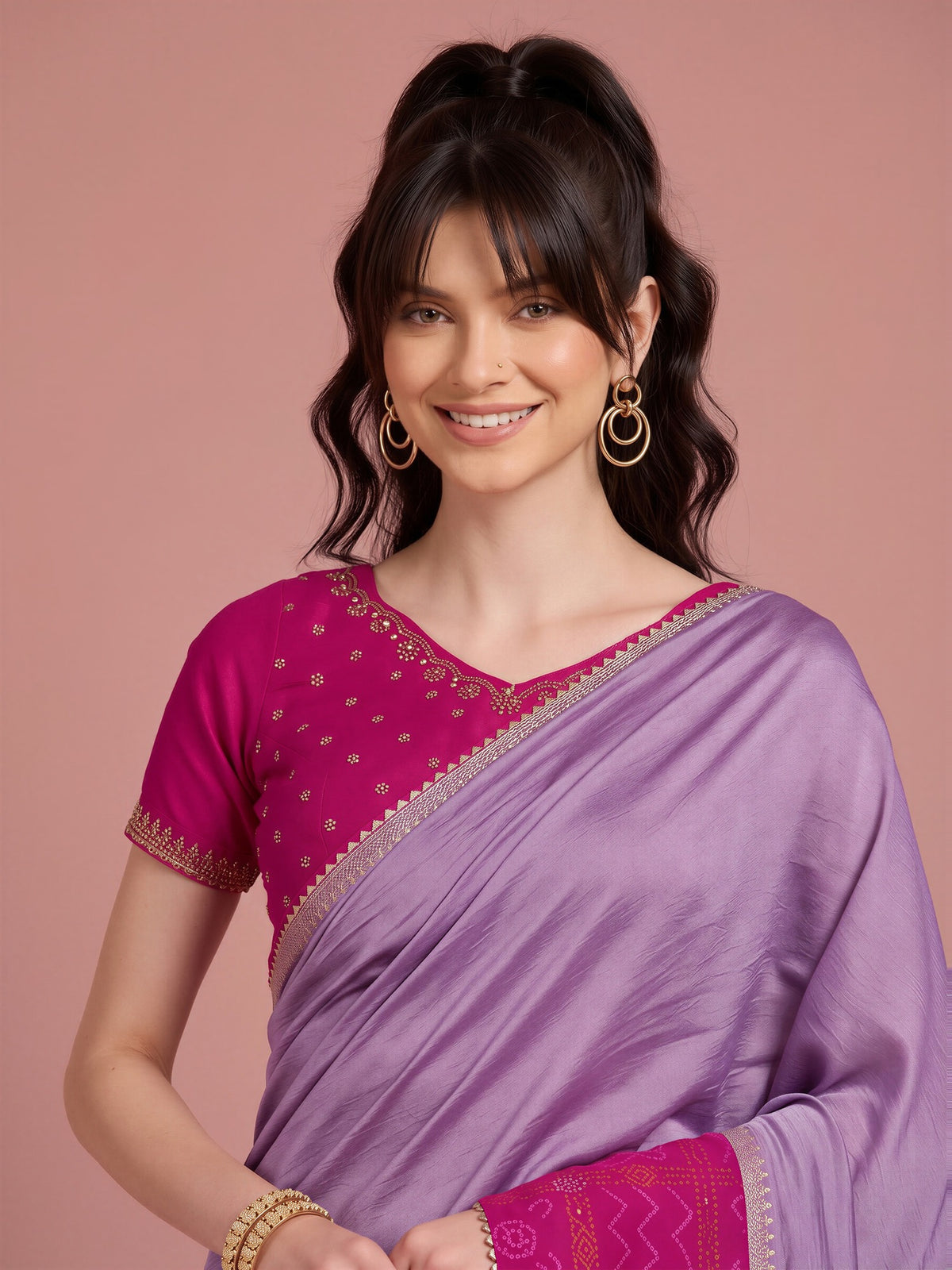 Lavender Vichitra Silk saree – detail view 3