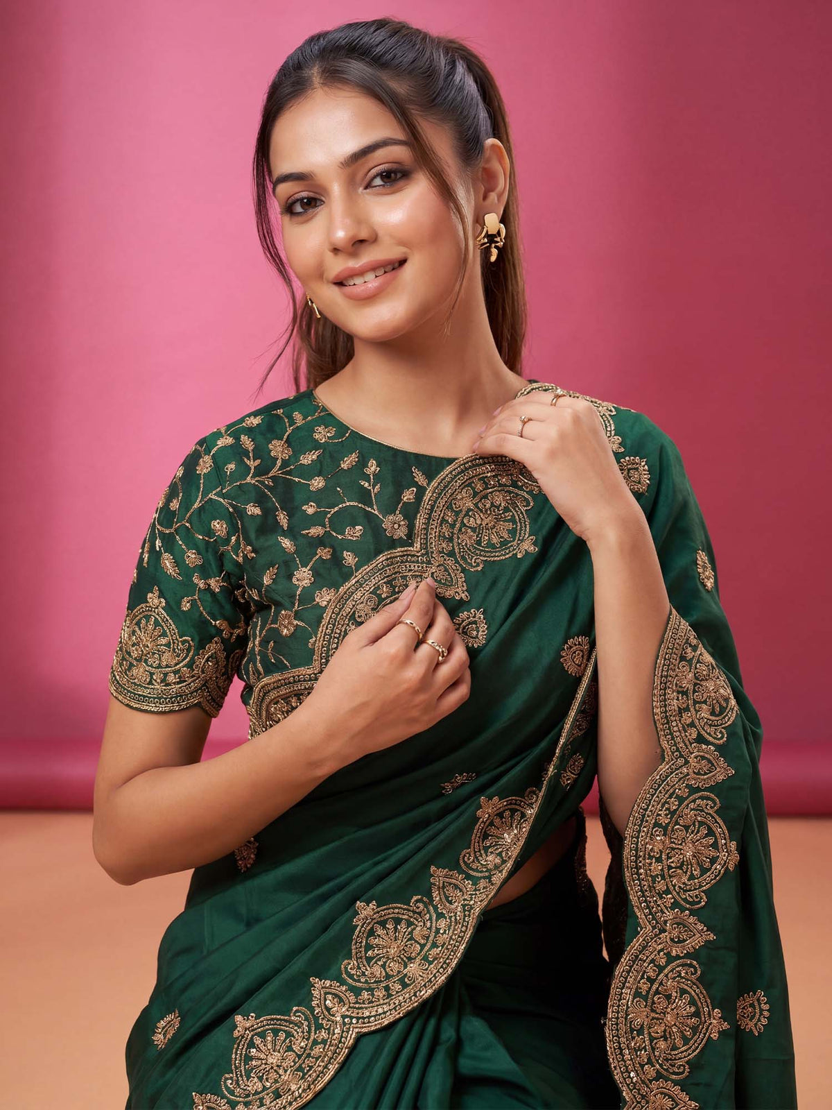 Green Georgette saree – detail view 4