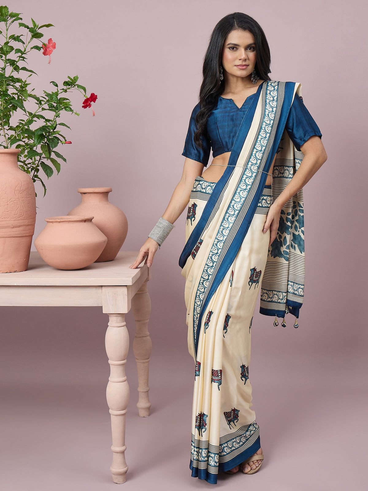 Off White satin saree view 5