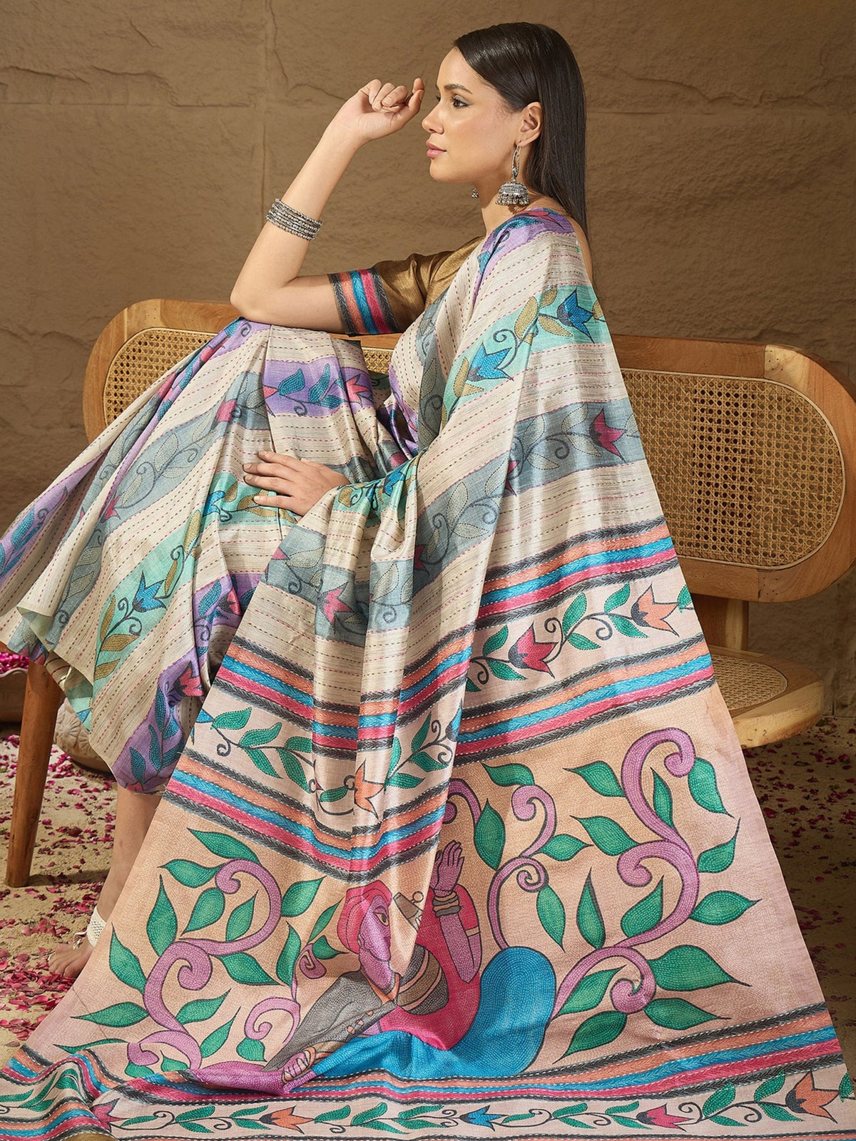 Multicolored art silk saree view 2