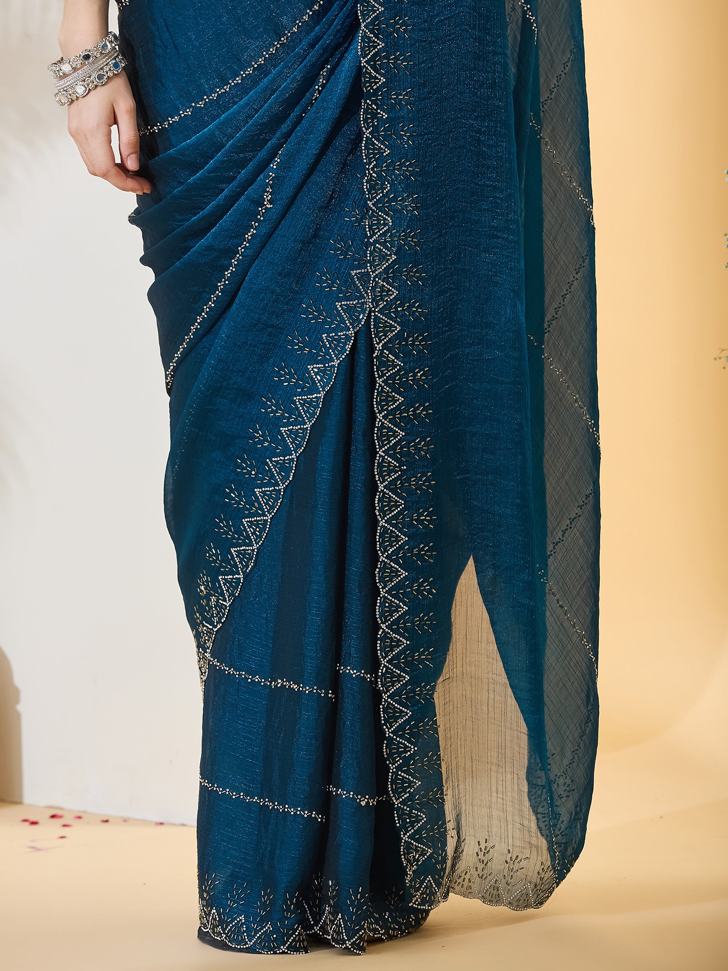 Navy Blue Chiffon saree – detail view 5