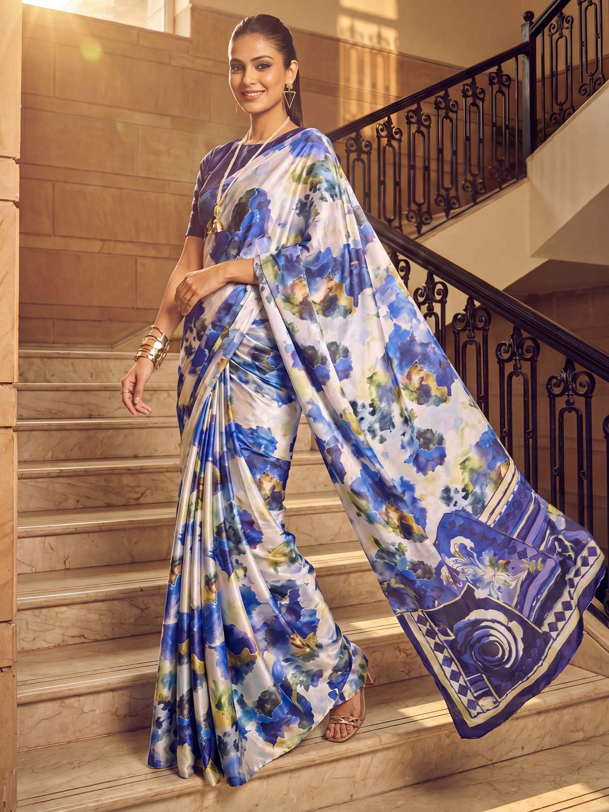 Off White Satin Silk saree – detail view 3
