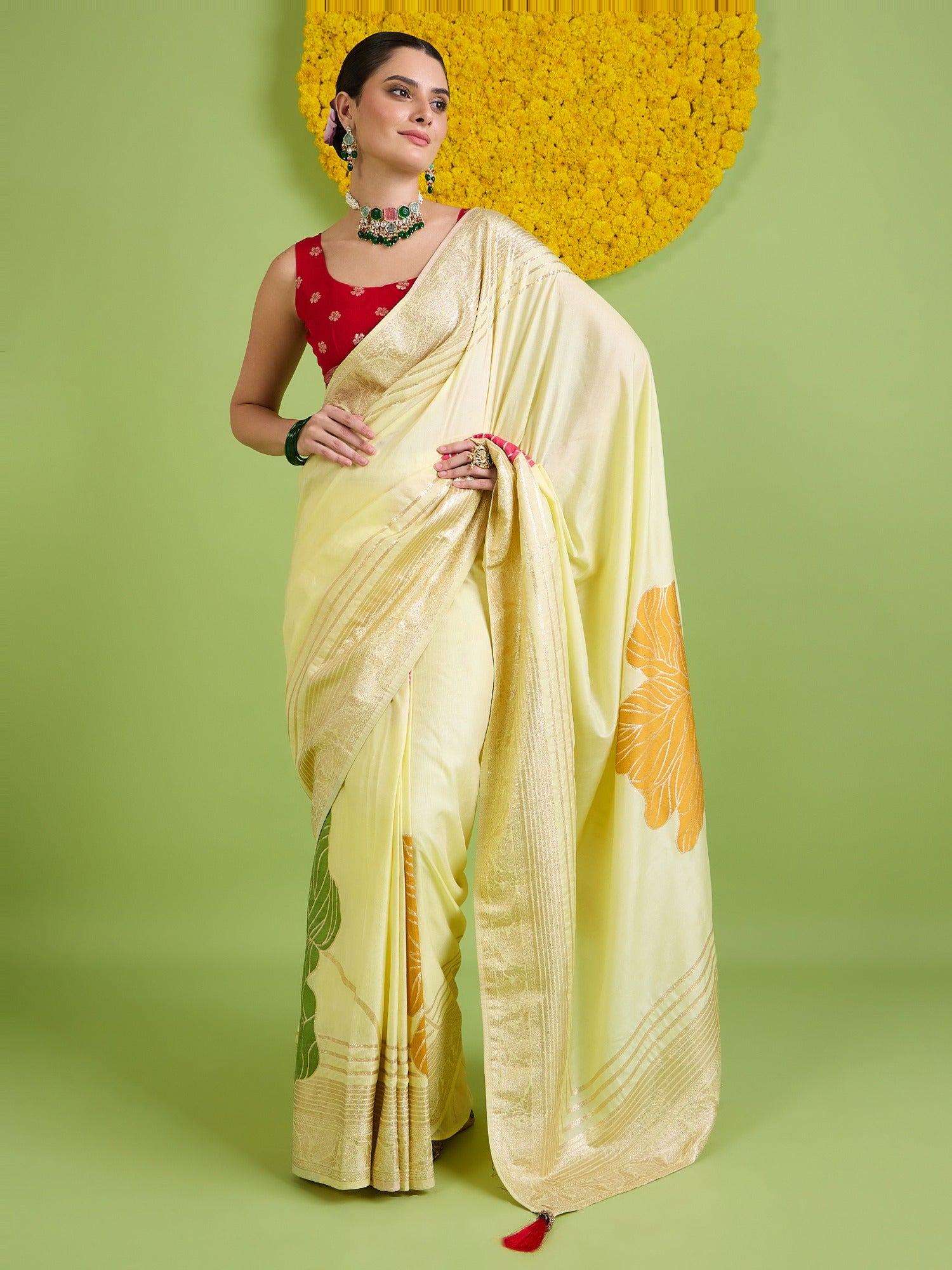 Cream Silk Blend saree – detail view 3
