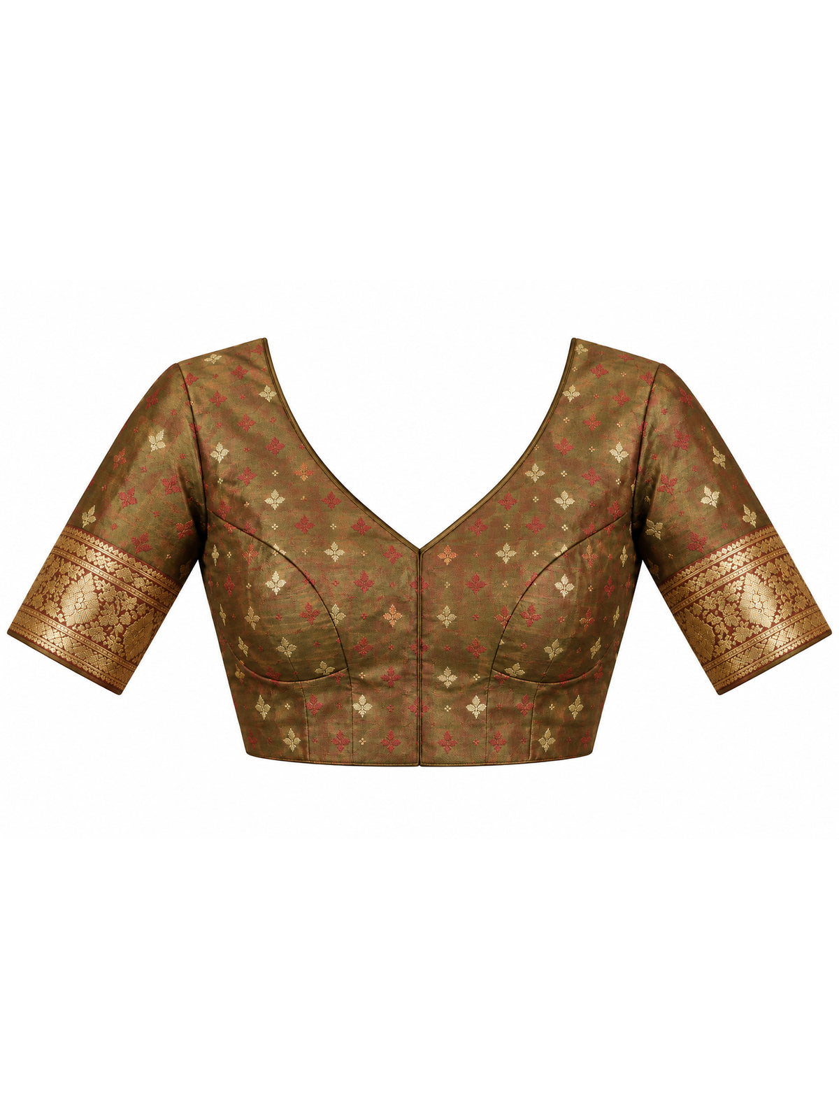 Unstitched olive  blouse piece with woven design design