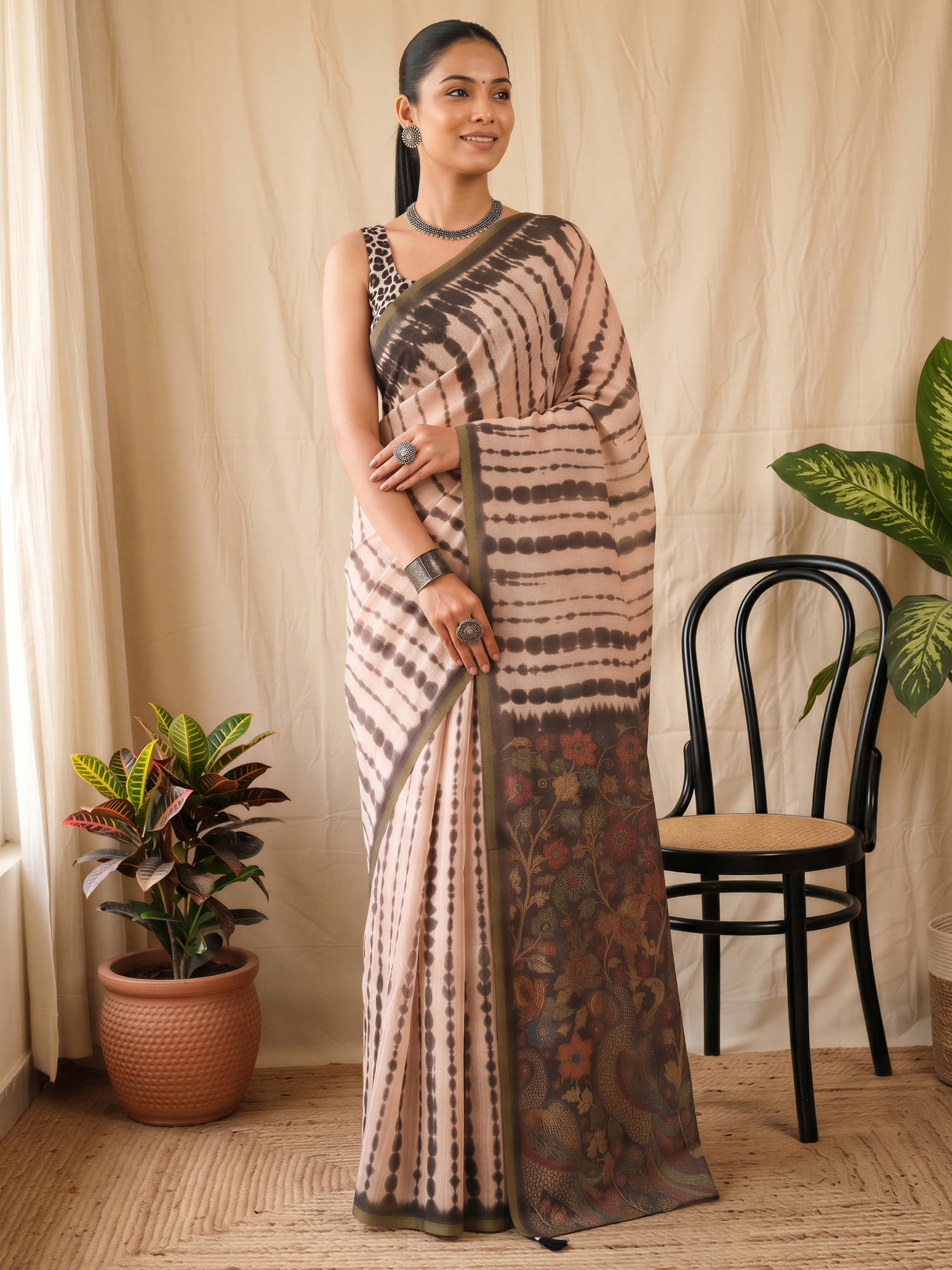 Peach Cotton Blend saree – detail view 3