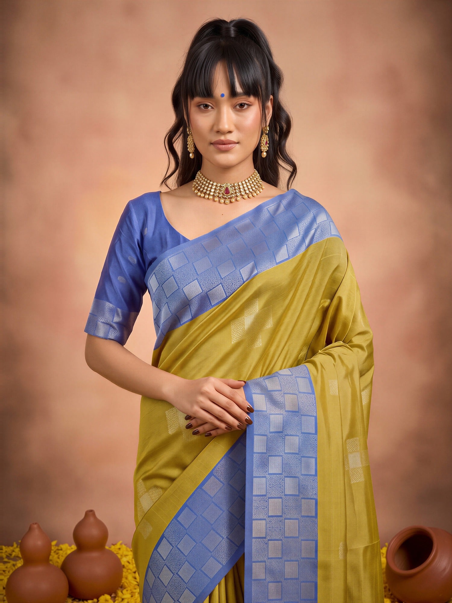Olive Cotton Blend saree – detail view 4
